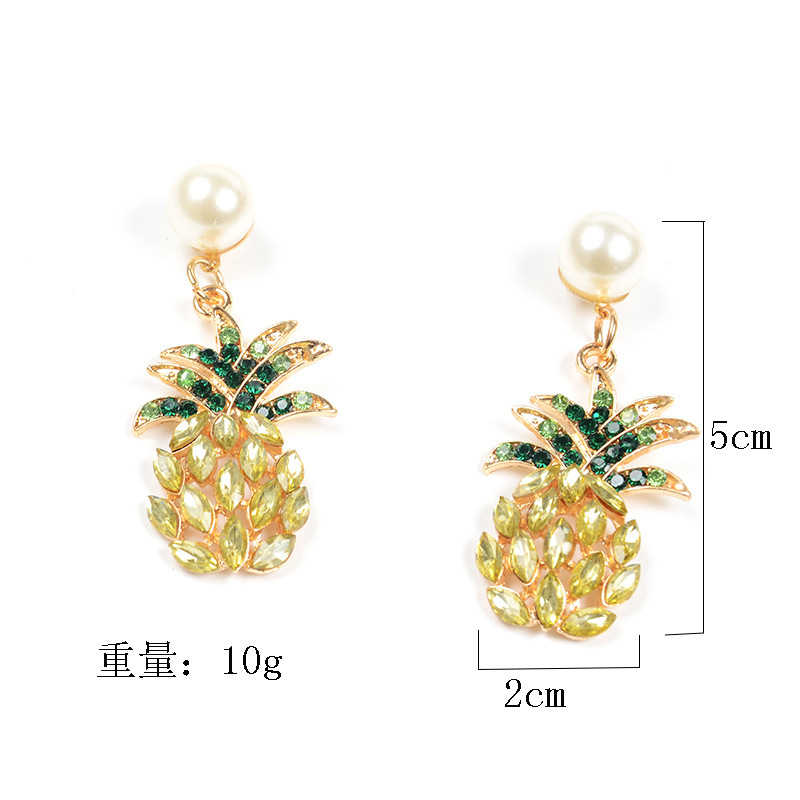 Fashion Glass Peart Gold Pineapple Drop Charm Earrings for Women's Jewelry
