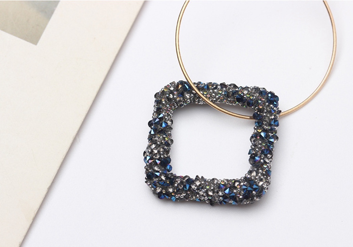 Fashion Square Zircon Diamond Earrings with Large Circles
