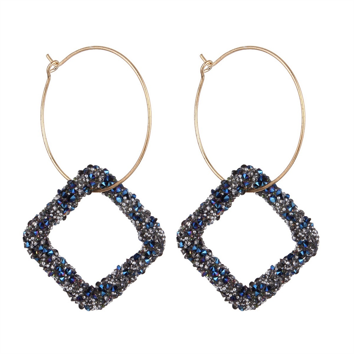 Fashion Square Zircon Diamond Earrings with Large Circles