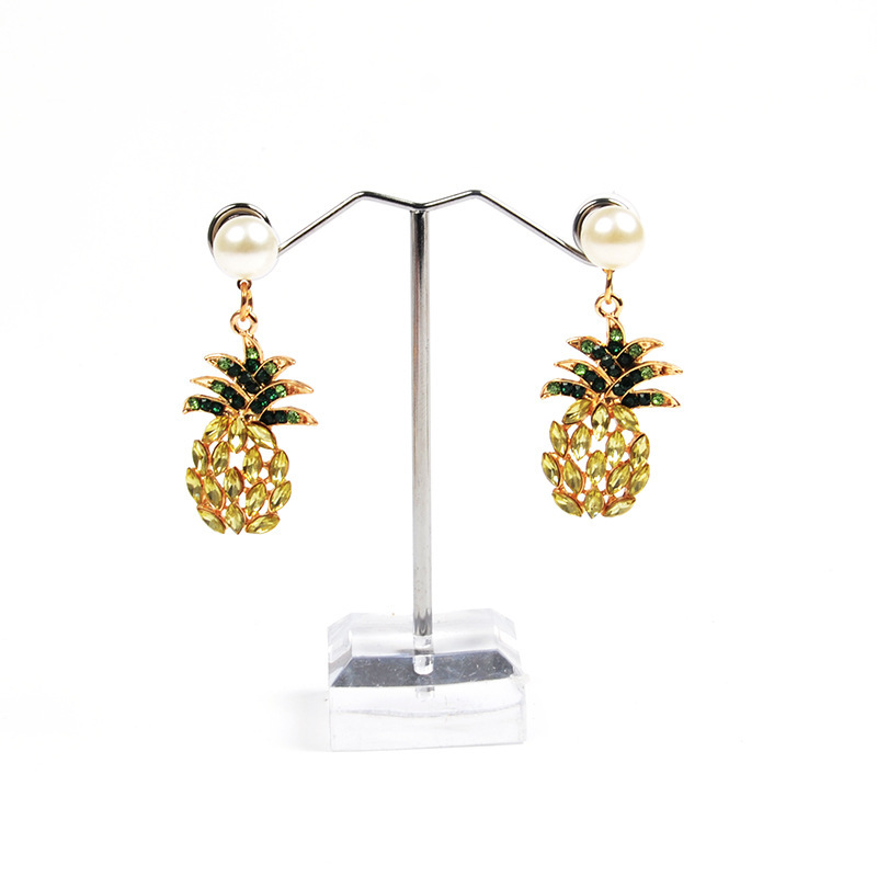 Fashion Glass Peart Gold Pineapple Drop Charm Earrings for Women's Jewelry