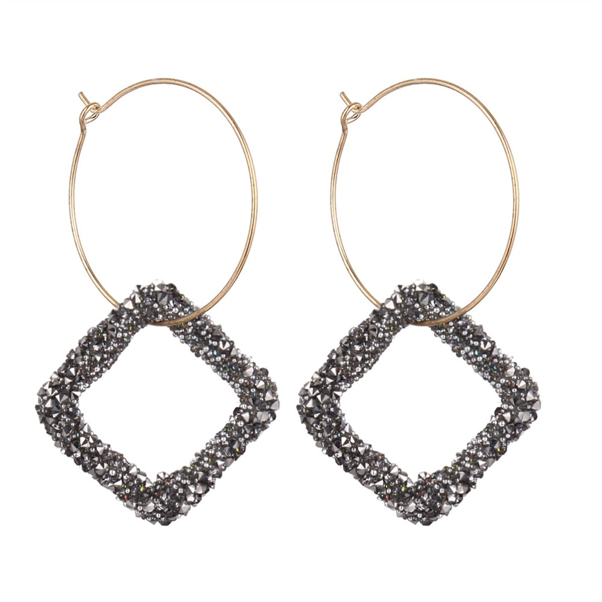 Fashion Square Zircon Diamond Earrings with Large Circles