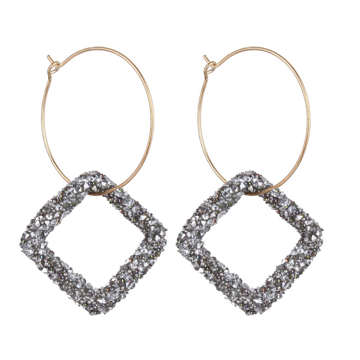 Fashion Square Zircon Diamond Earrings with Large Circles
