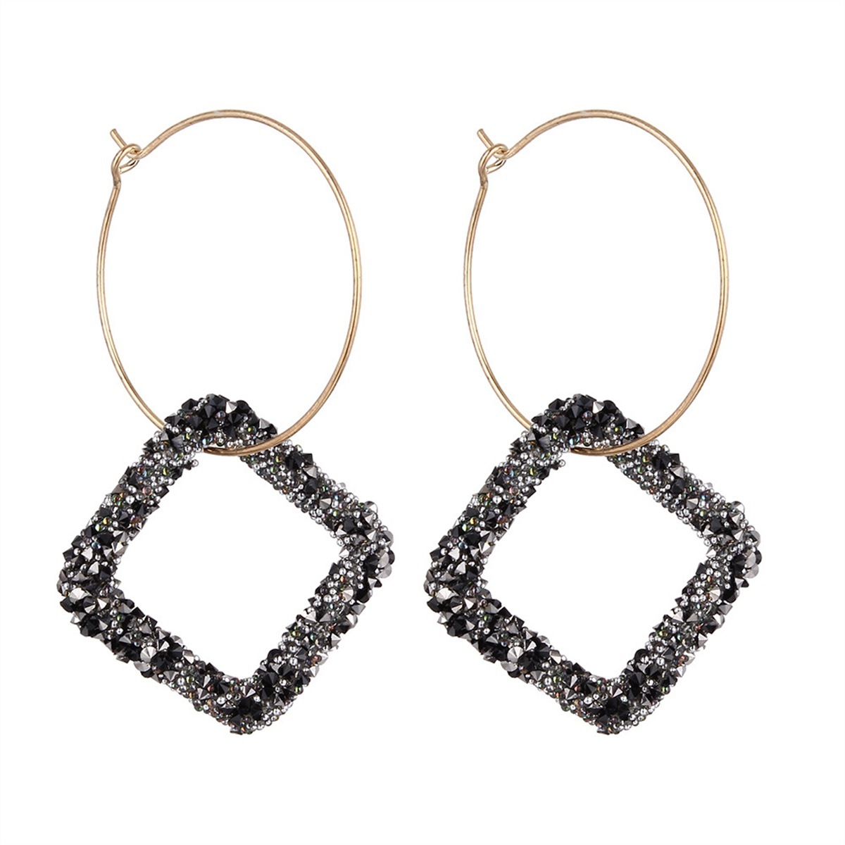Fashion Square Zircon Diamond Earrings with Large Circles