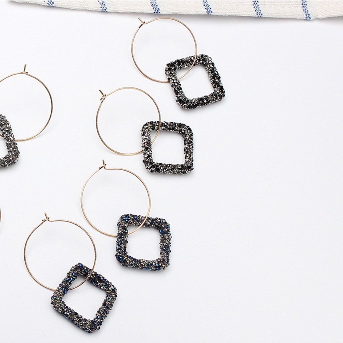 Fashion Square Zircon Diamond Earrings with Large Circles