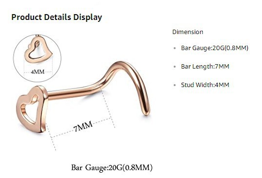 Women's Jewelry S-shaped Curved Heart Nose Ring Charm Gift