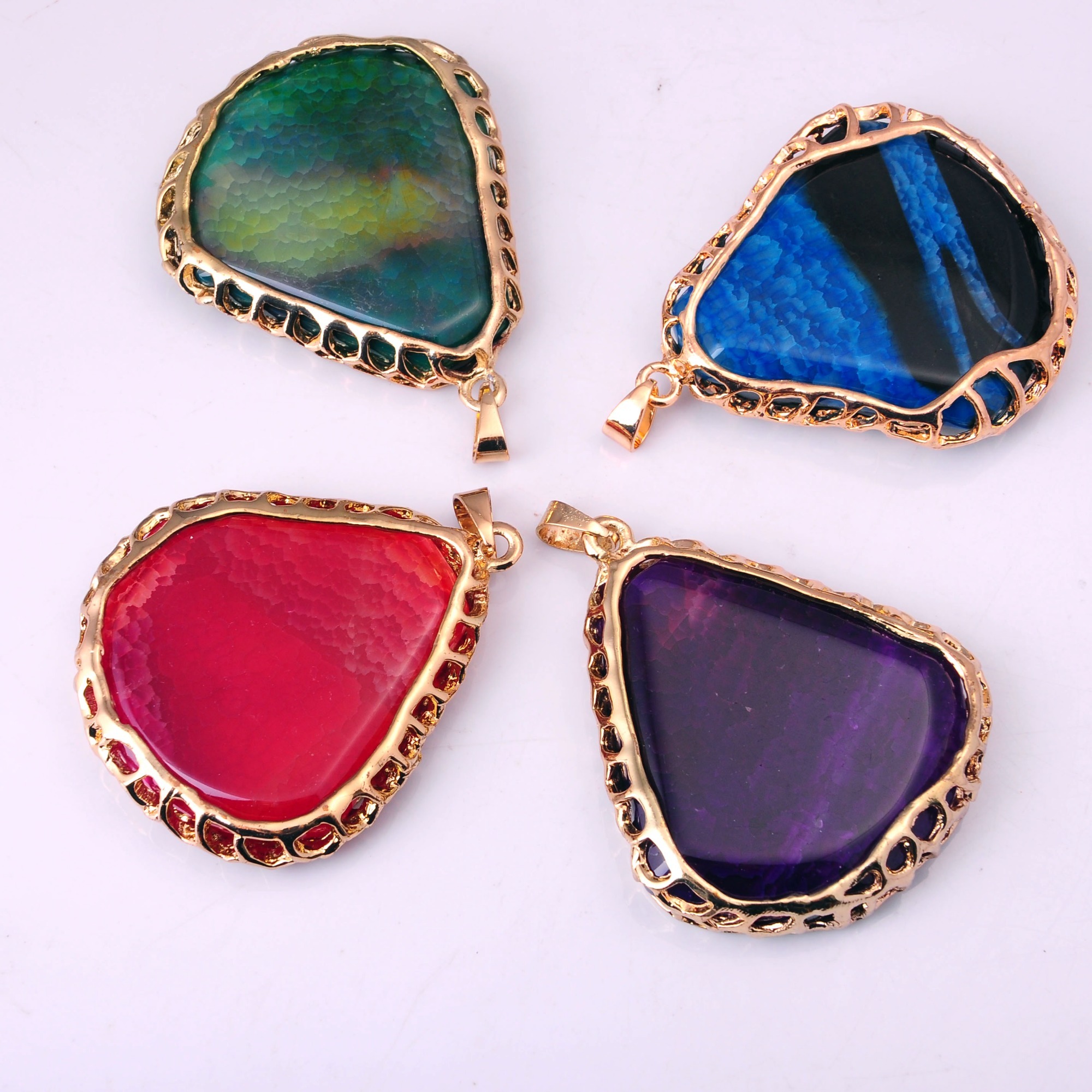 Natural Agate Wrapped Gold Pendant Necklace for Women and Men Jewelry