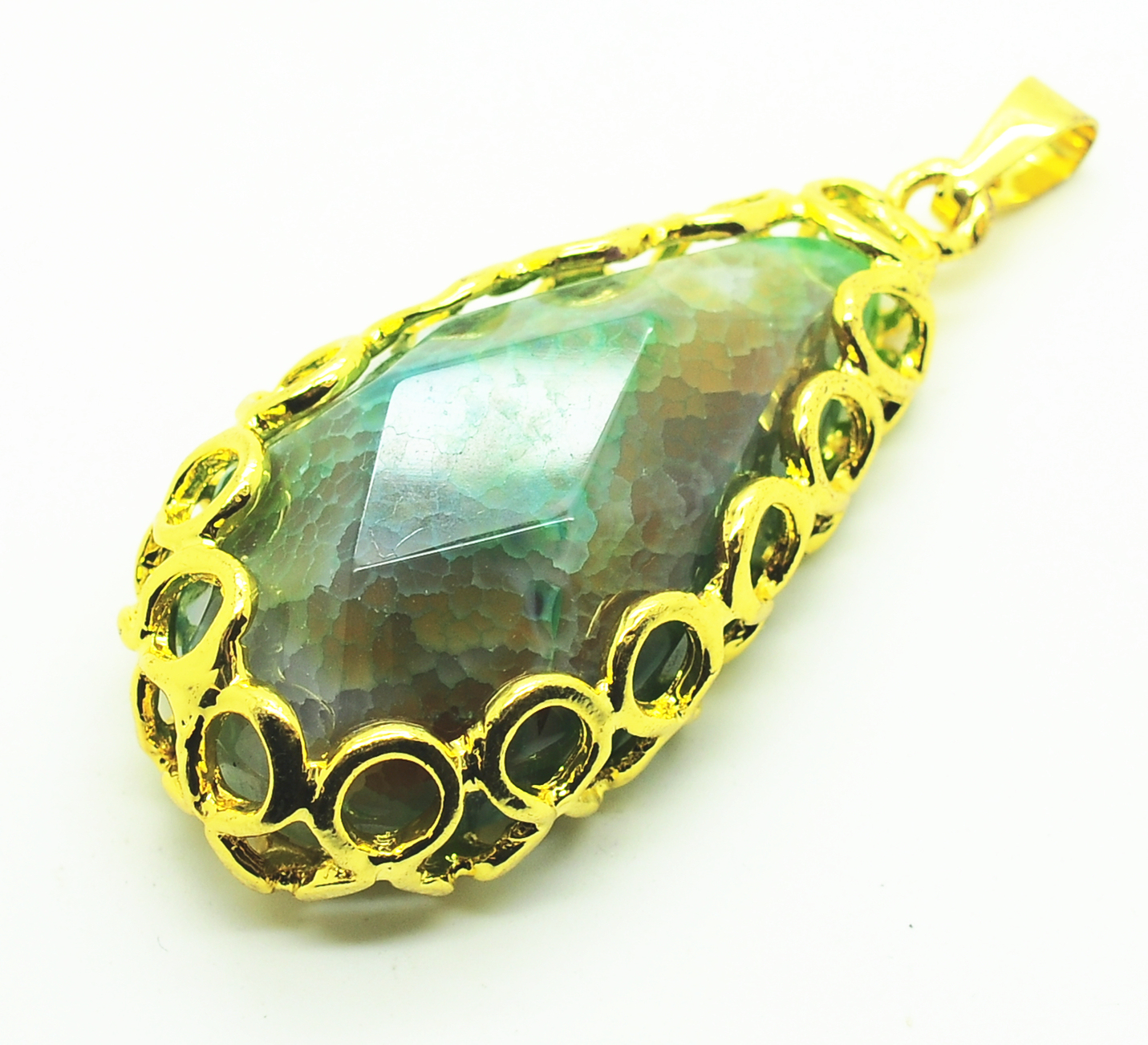 Women's Jewelry Natural Agate Wrapped Gold Pendant Necklace Gift