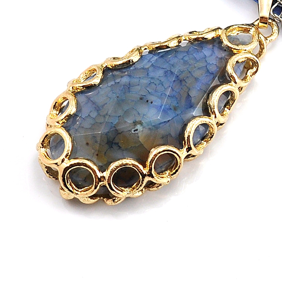 Women's Jewelry Natural Agate Wrapped Gold Pendant Necklace Gift