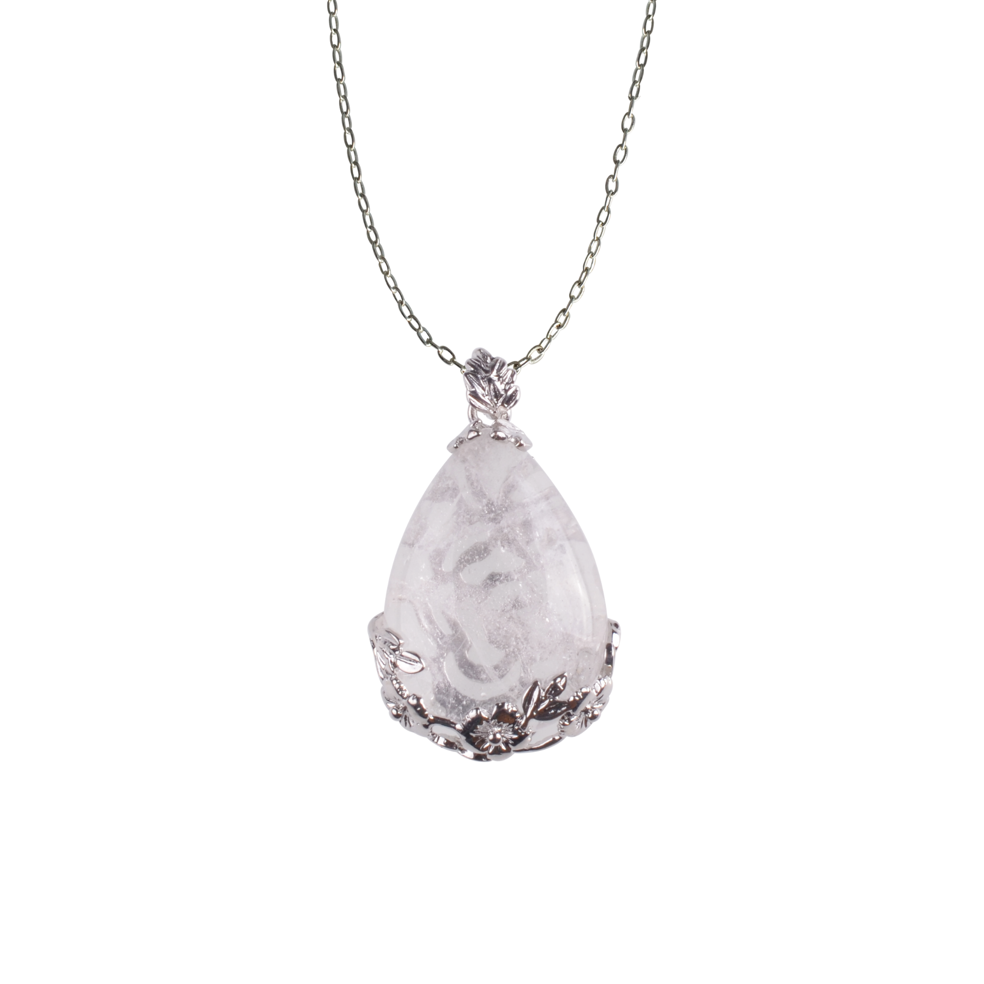 Natural Stone Flower Waterdrop Chain Healing Point Pendant Charm Necklace