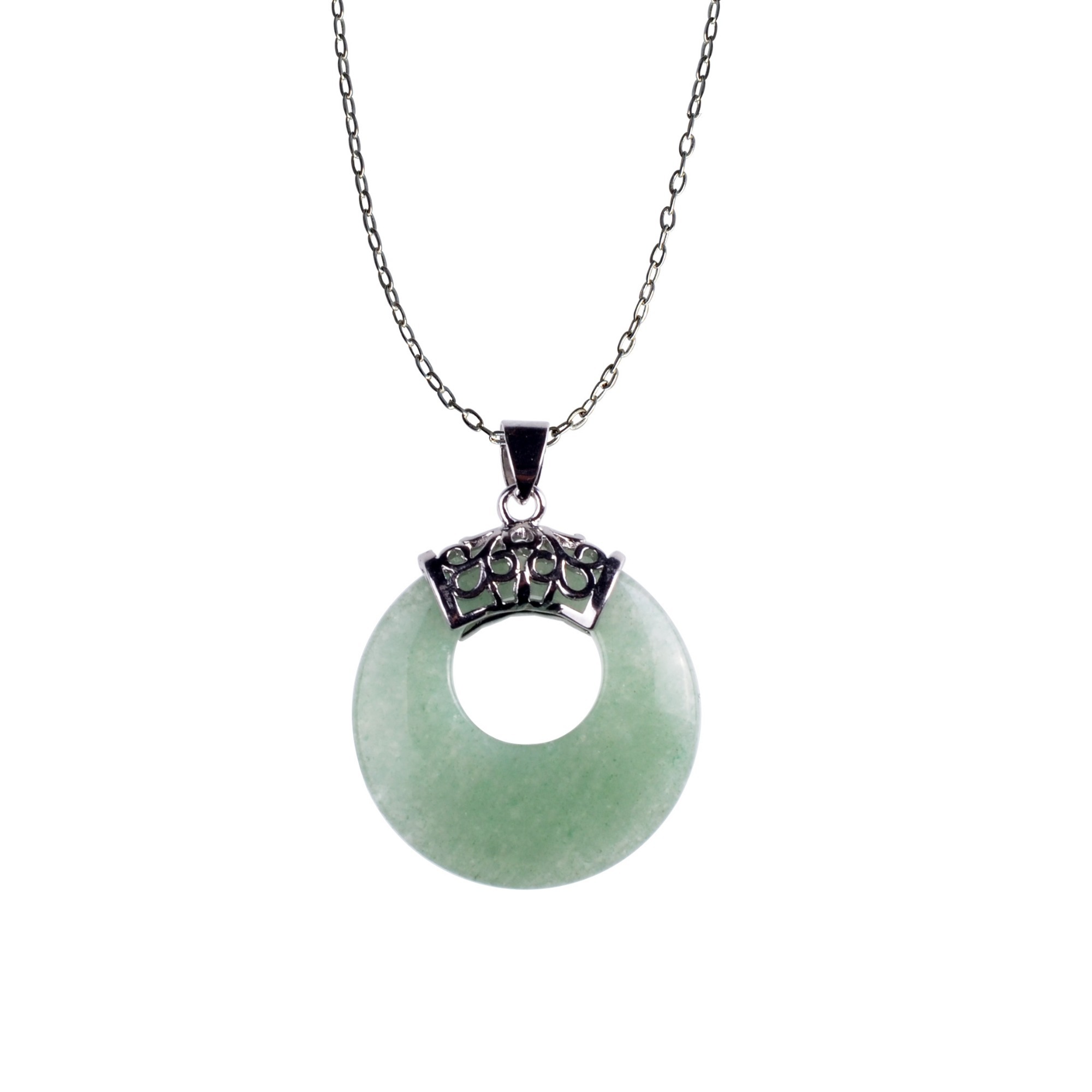 Natyral Crystal Stone Donut Coin Round Reiki Healing Pendant Charm Neckalce