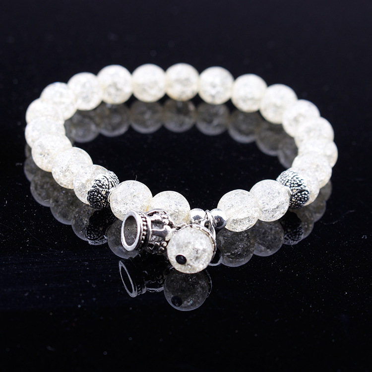 8MM Nataural White Sparkling Crystal  Alloy Crown Charm Bracelet for Women Men