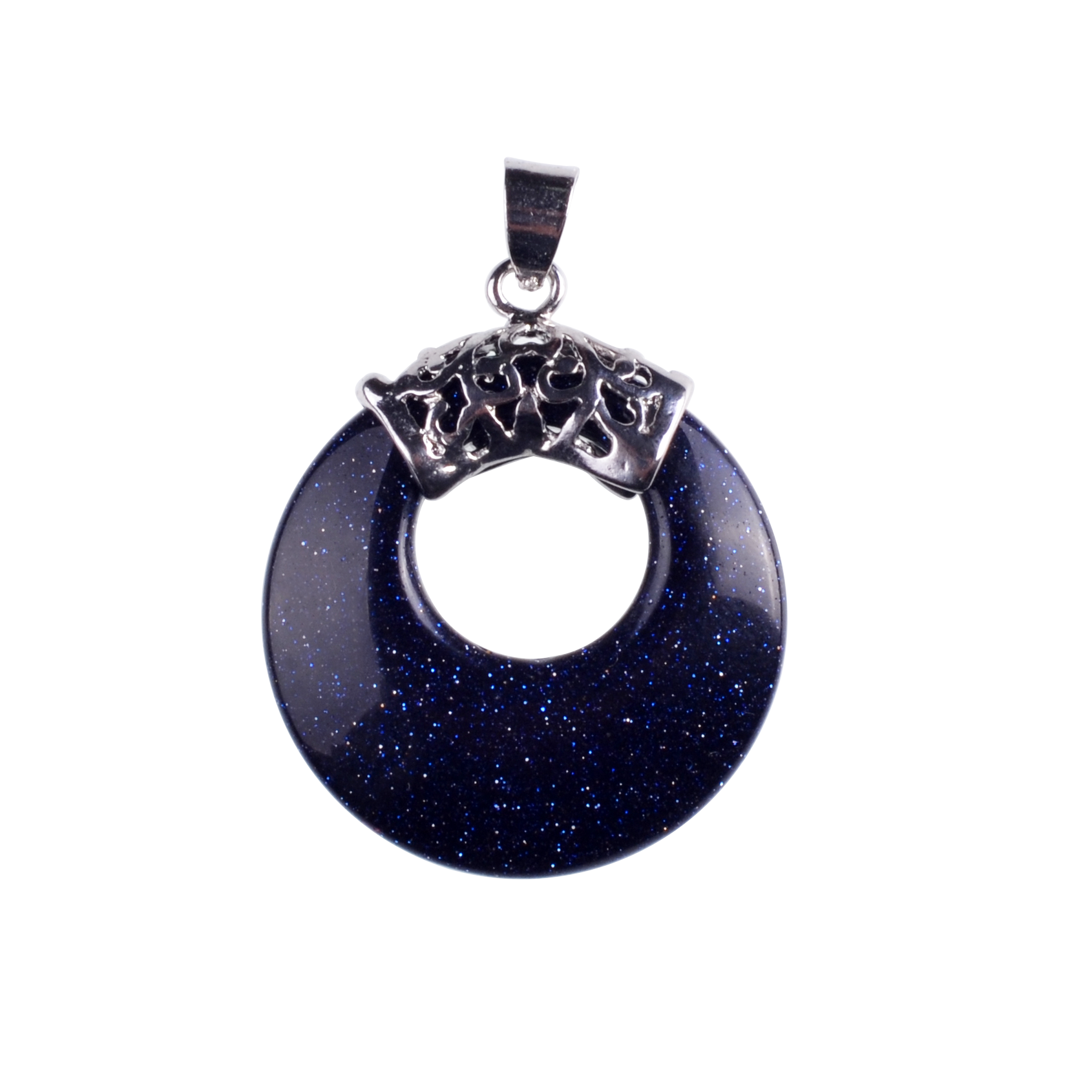 Natyral Crystal Stone Donut Coin Round Reiki Healing Pendant Charm Neckalce
