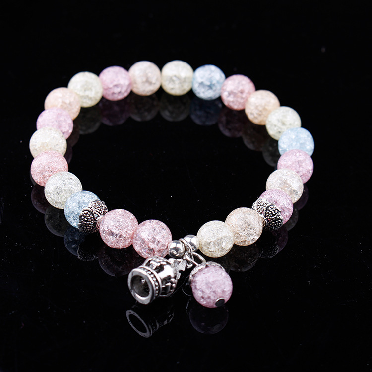 8MM Nataural White Sparkling Crystal  Alloy Crown Charm Bracelet for Women Men