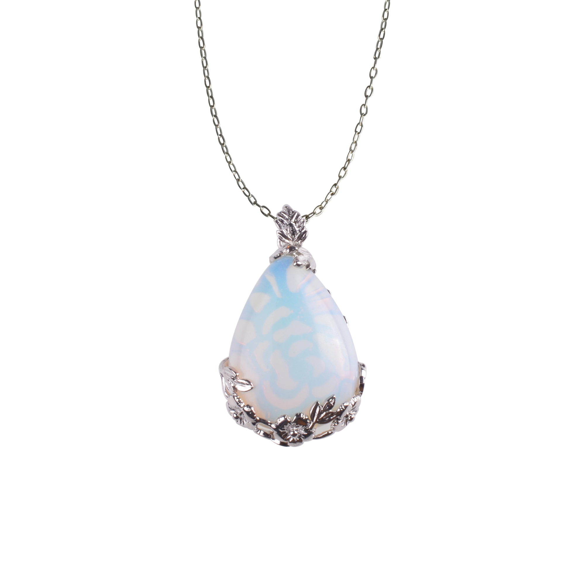 Natural Stone Flower Waterdrop Chain Healing Point Pendant Charm Necklace