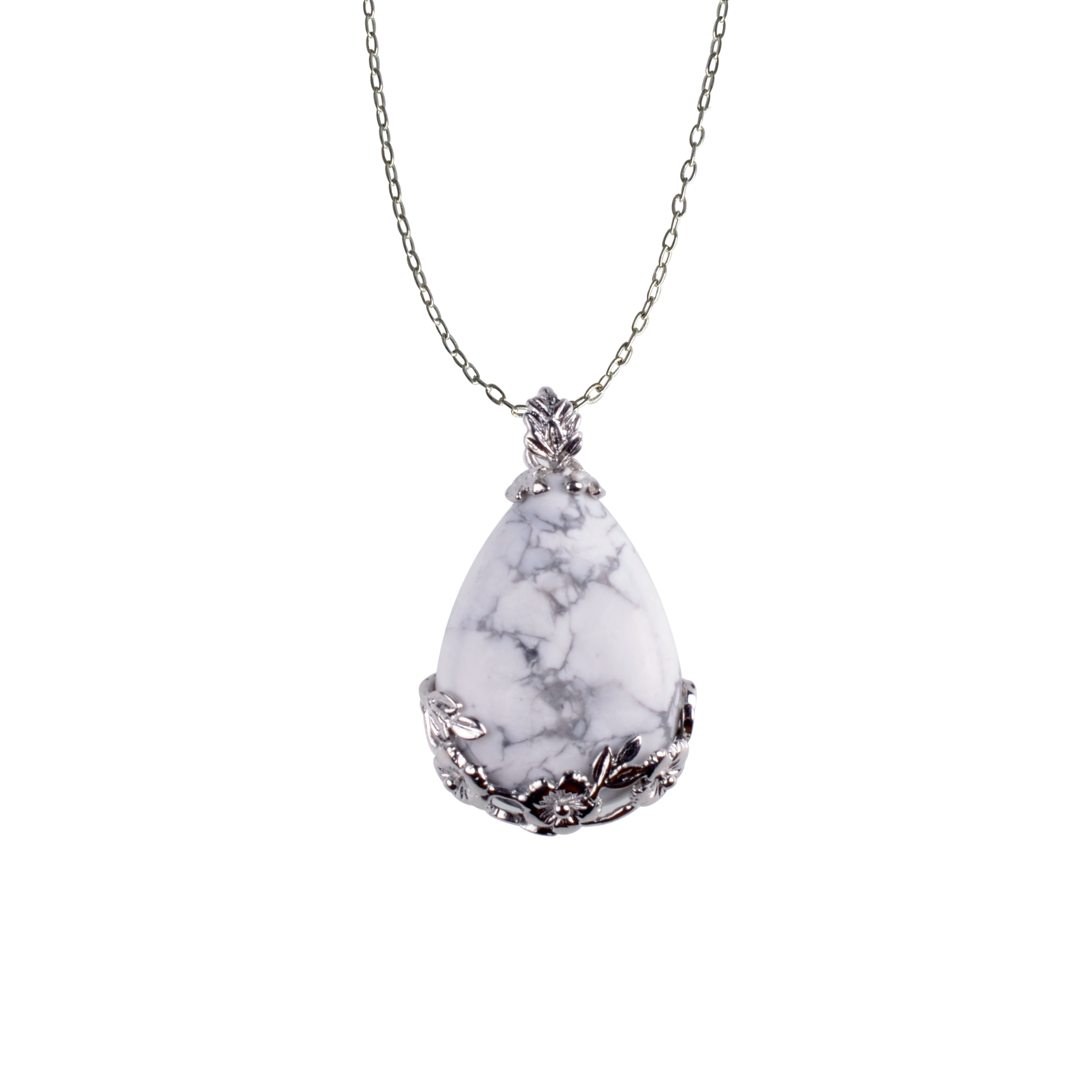 Natural Stone Flower Waterdrop Chain Healing Point Pendant Charm Necklace