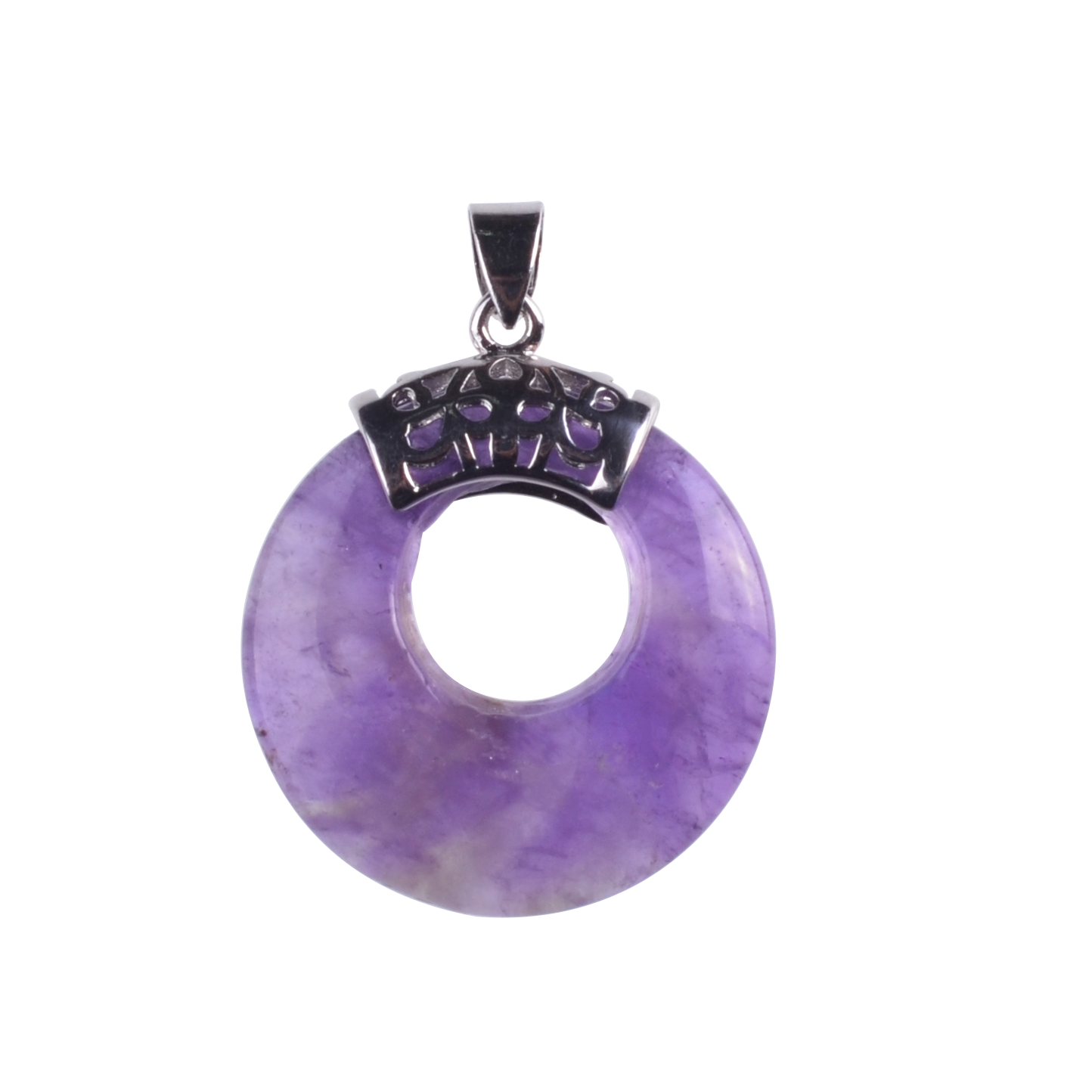 Natyral Crystal Stone Donut Coin Round Reiki Healing Pendant Charm Neckalce