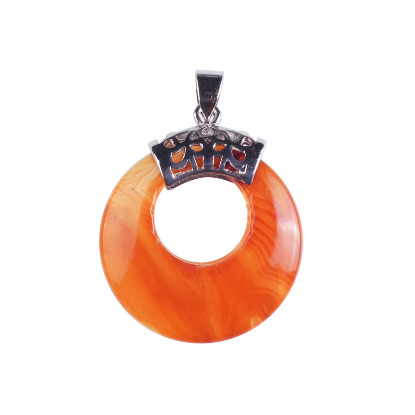 Natyral Crystal Stone Donut Coin Round Reiki Healing Pendant Charm Neckalce