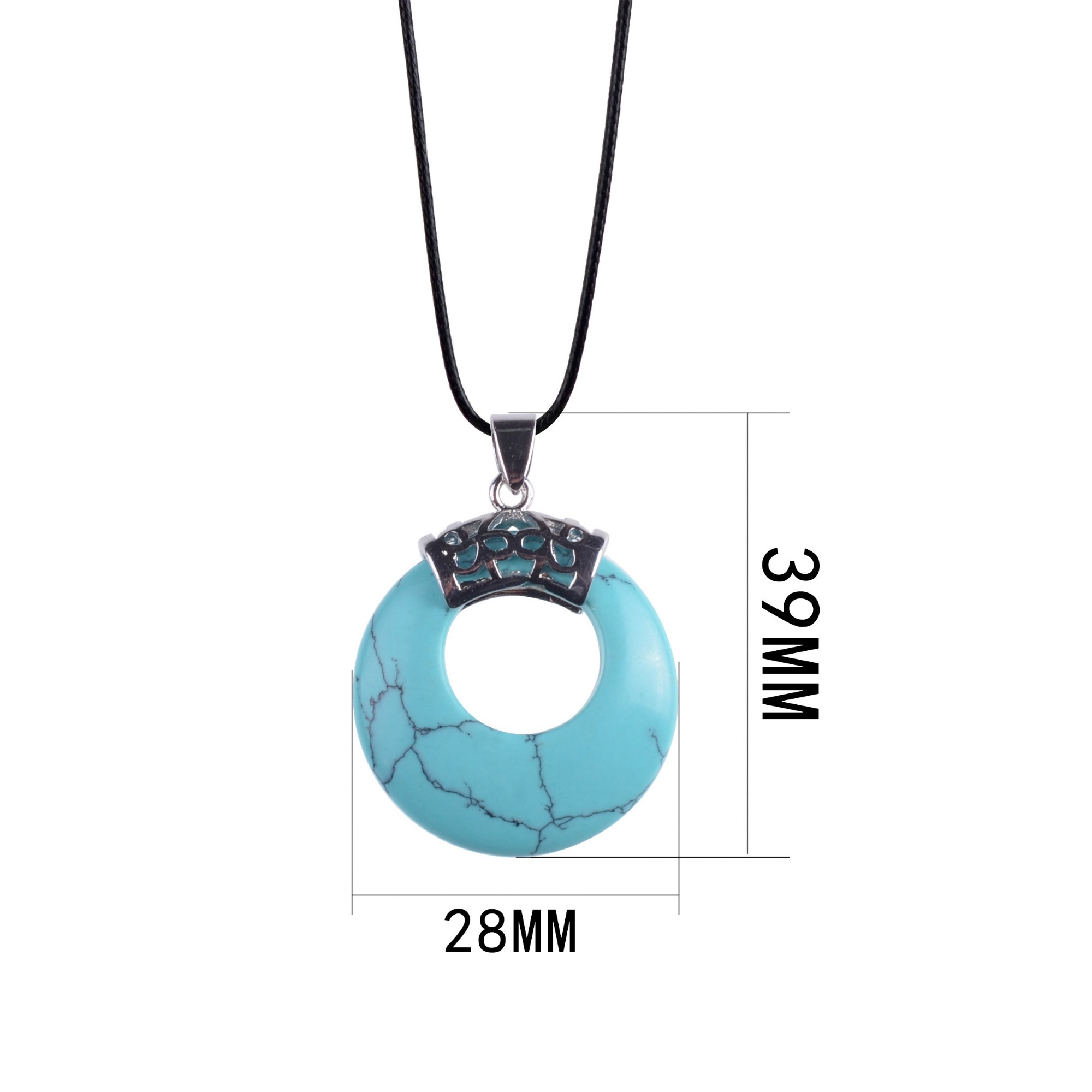 Natyral Crystal Stone Donut Coin Round Reiki Healing Pendant Charm Neckalce