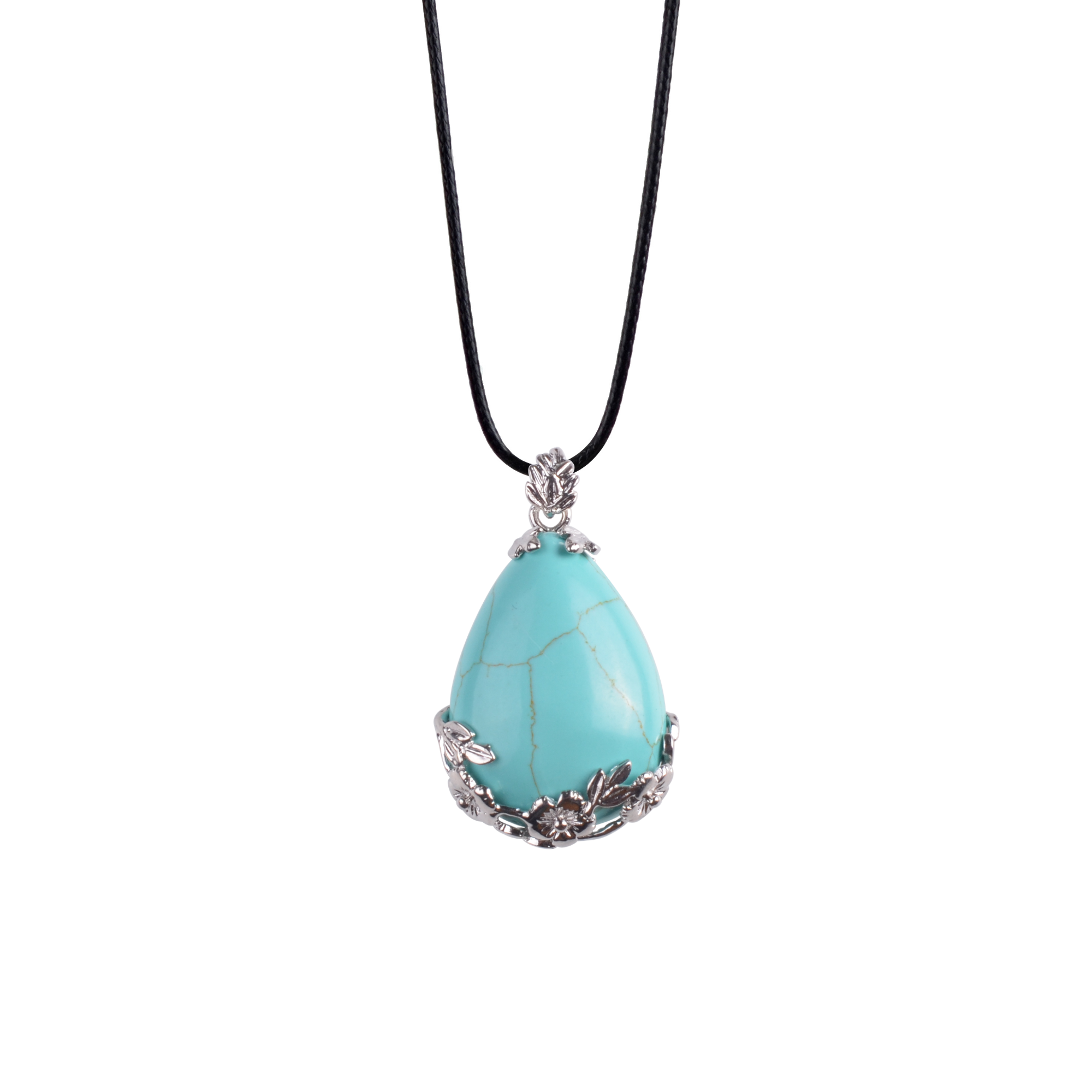 Natural Stone Flower Waterdrop Chain Healing Point Pendant Charm Necklace