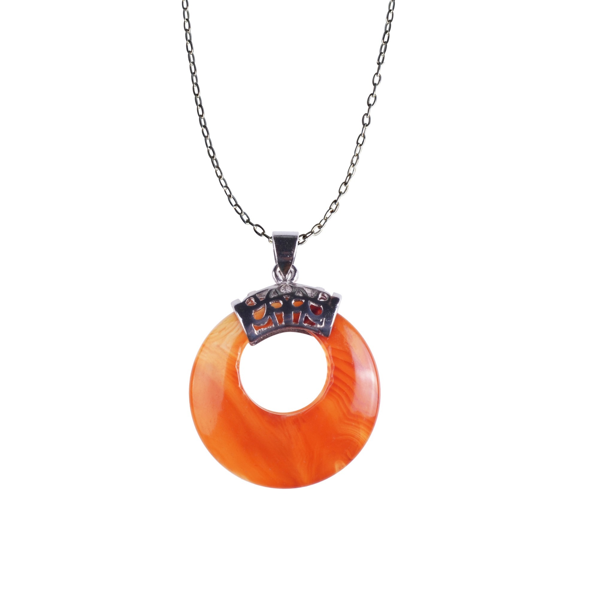 Natyral Crystal Stone Donut Coin Round Reiki Healing Pendant Charm Neckalce