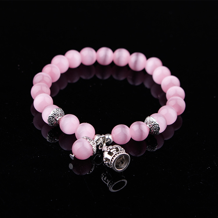 8MM Nataural White Sparkling Crystal  Alloy Crown Charm Bracelet for Women Men