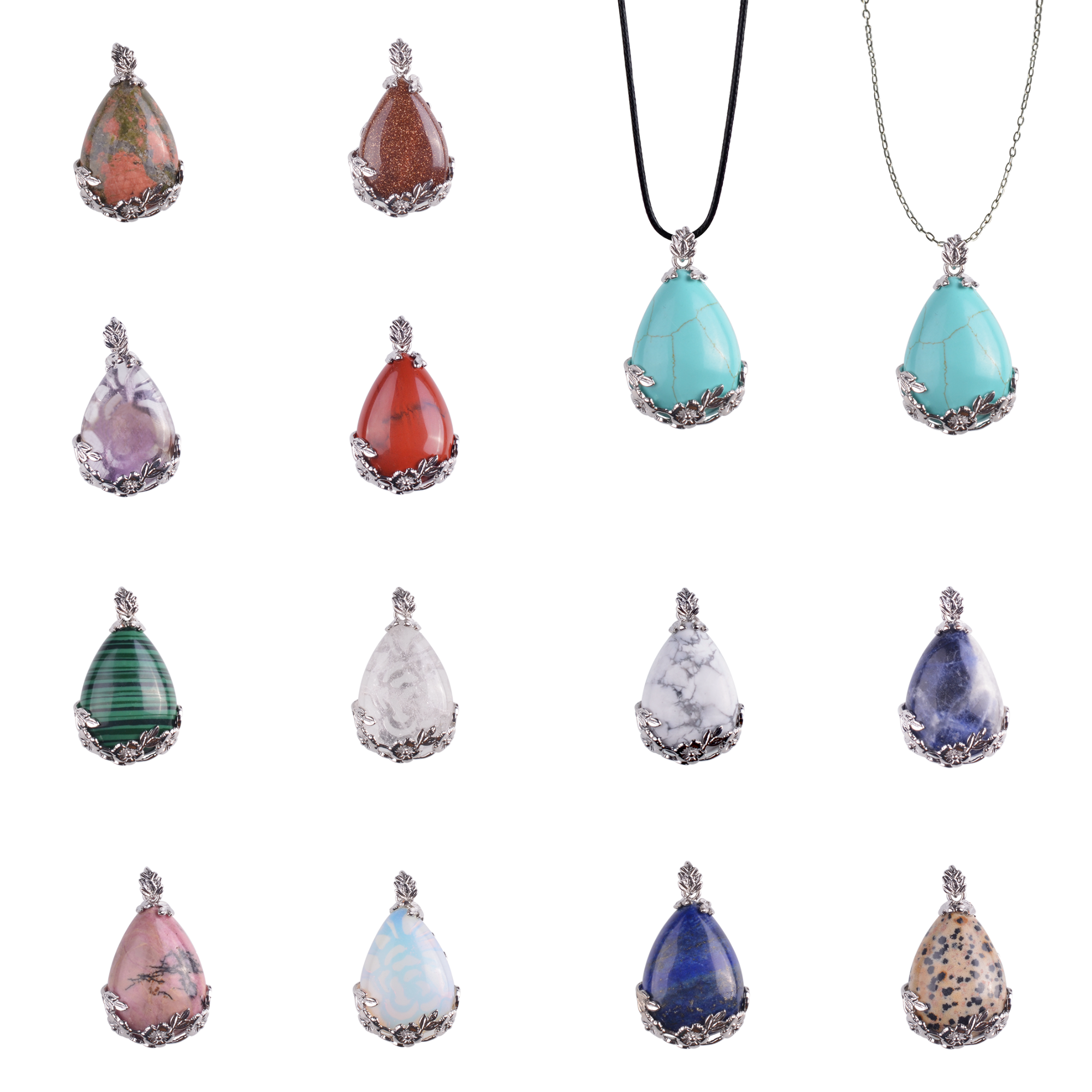 Natural Stone Flower Waterdrop Chain Healing Point Pendant Charm Necklace