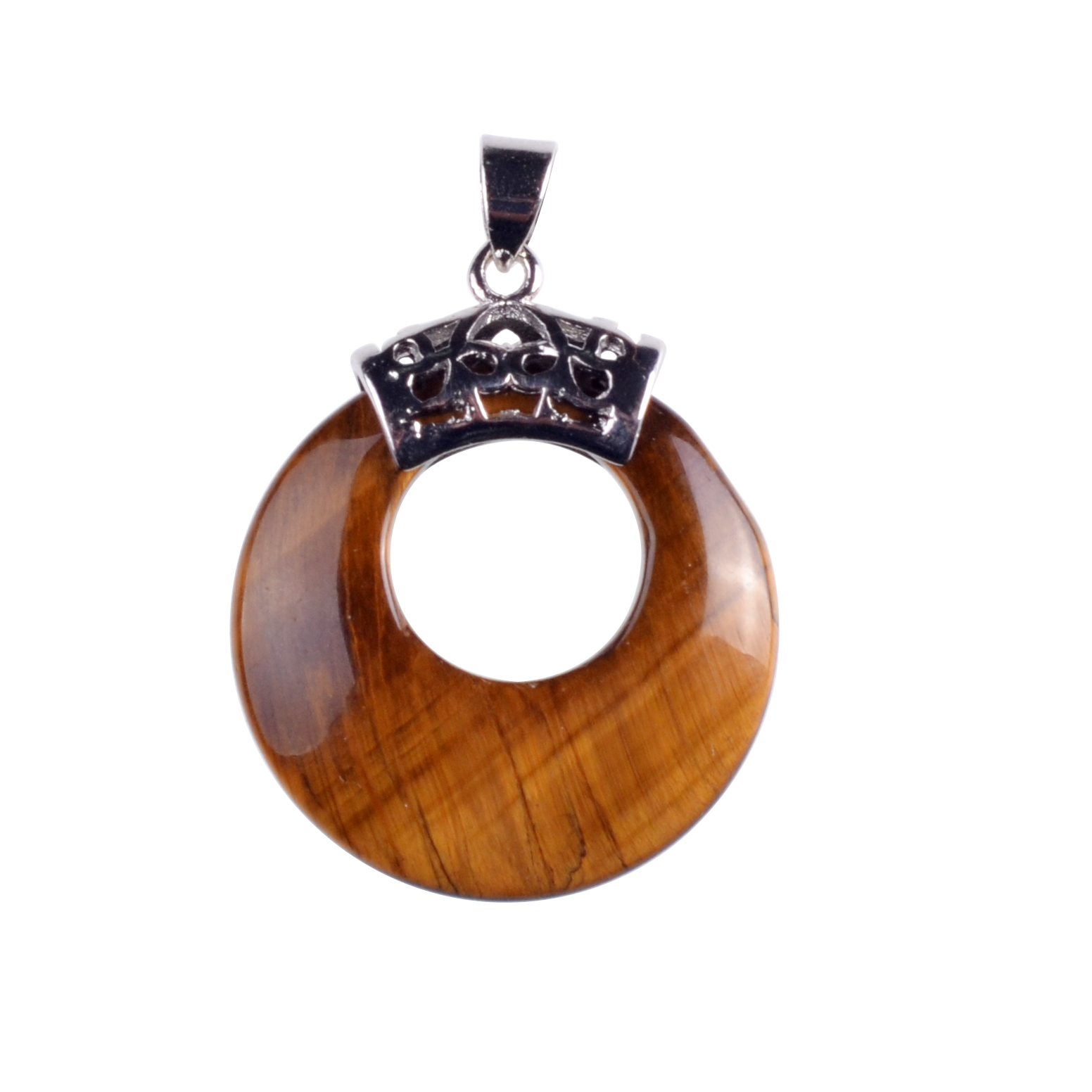 Natyral Crystal Stone Donut Coin Round Reiki Healing Pendant Charm Neckalce