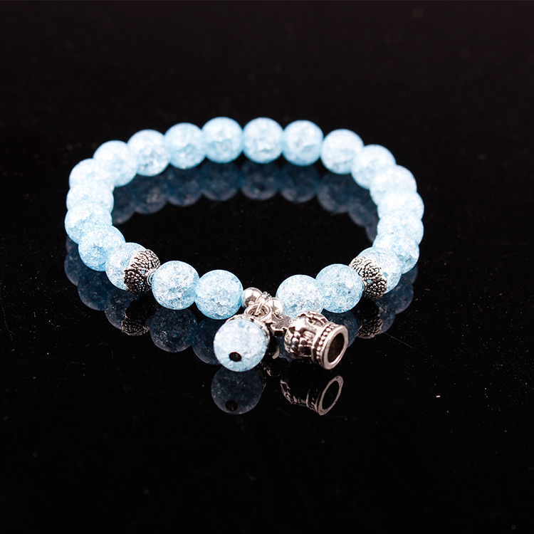 8MM Nataural White Sparkling Crystal  Alloy Crown Charm Bracelet for Women Men