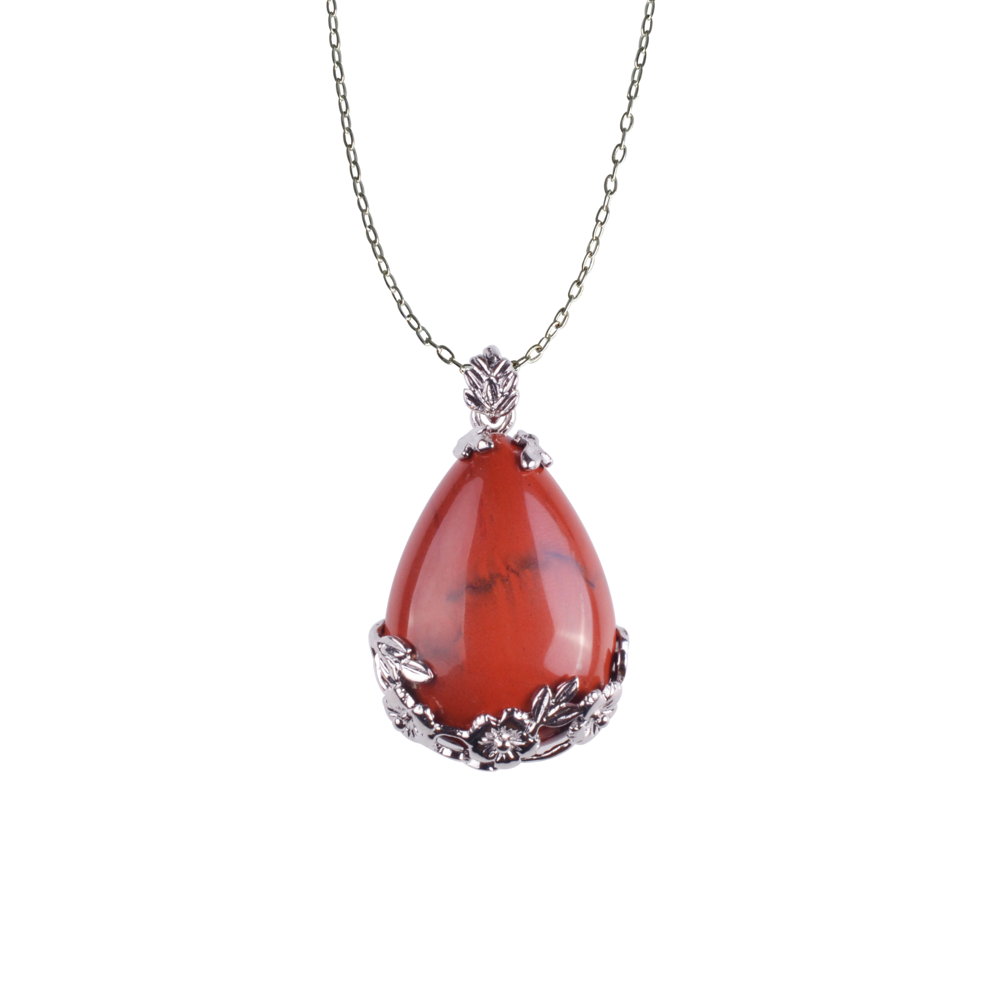 Natural Stone Flower Waterdrop Chain Healing Point Pendant Charm Necklace