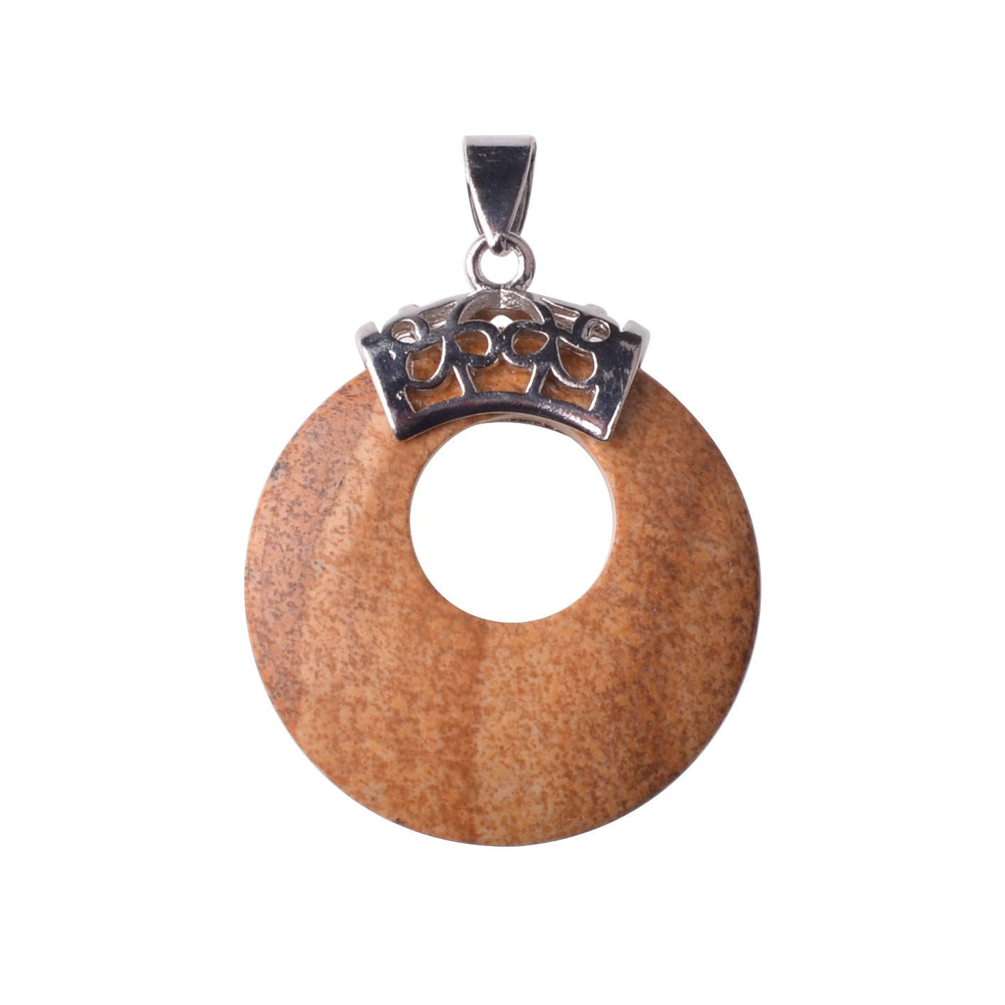 Natyral Crystal Stone Donut Coin Round Reiki Healing Pendant Charm Neckalce
