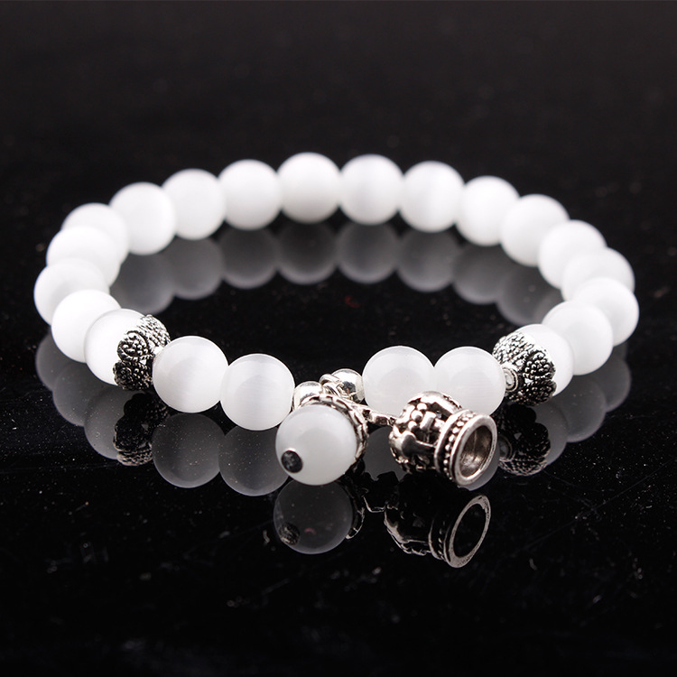 8MM Nataural White Sparkling Crystal  Alloy Crown Charm Bracelet for Women Men
