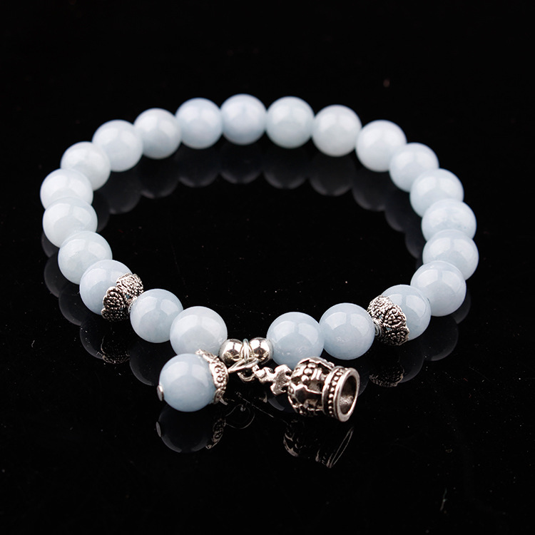 8MM Nataural White Sparkling Crystal  Alloy Crown Charm Bracelet for Women Men