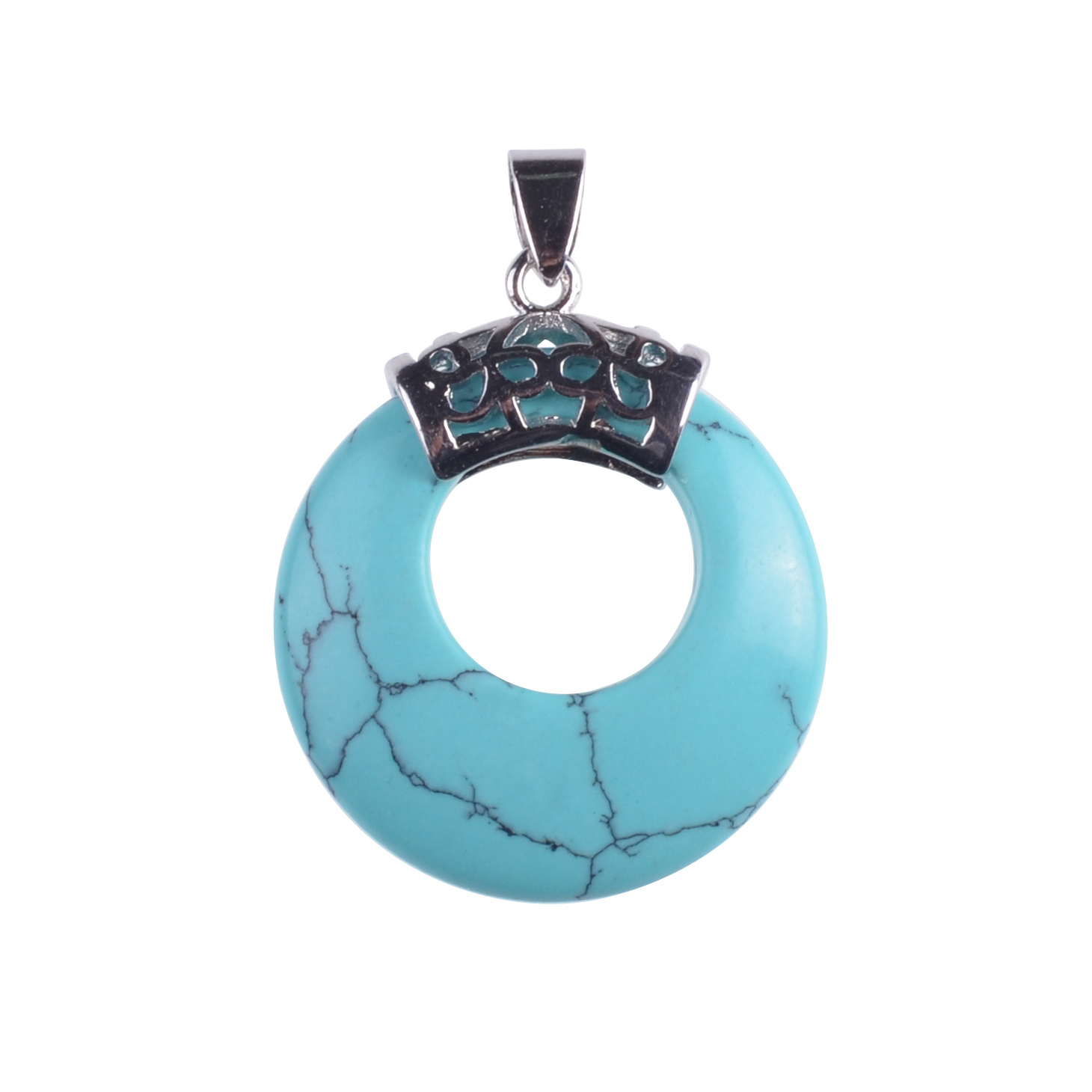 Natyral Crystal Stone Donut Coin Round Reiki Healing Pendant Charm Neckalce