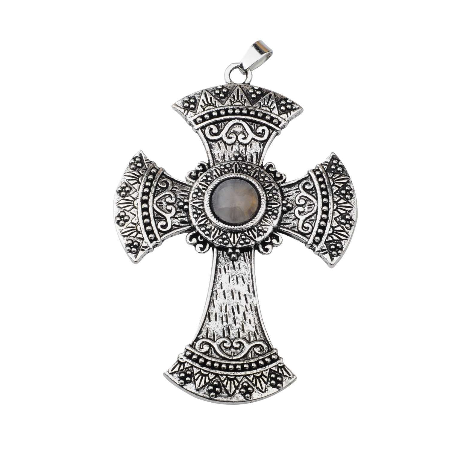 Men's Jewelry Natural Stone Quartz Charm Cross Pendant Necklace Women Gift