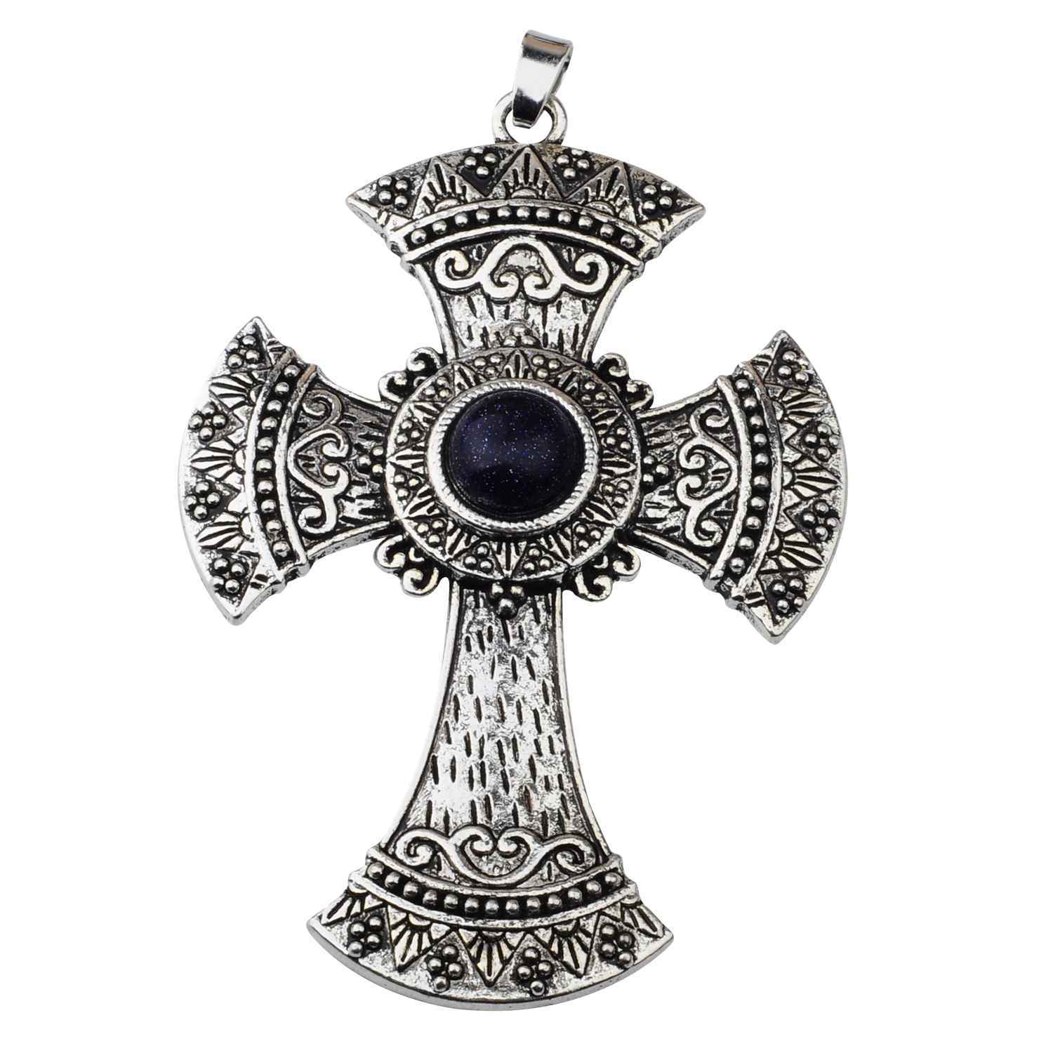 Men's Jewelry Natural Stone Quartz Charm Cross Pendant Necklace Women Gift