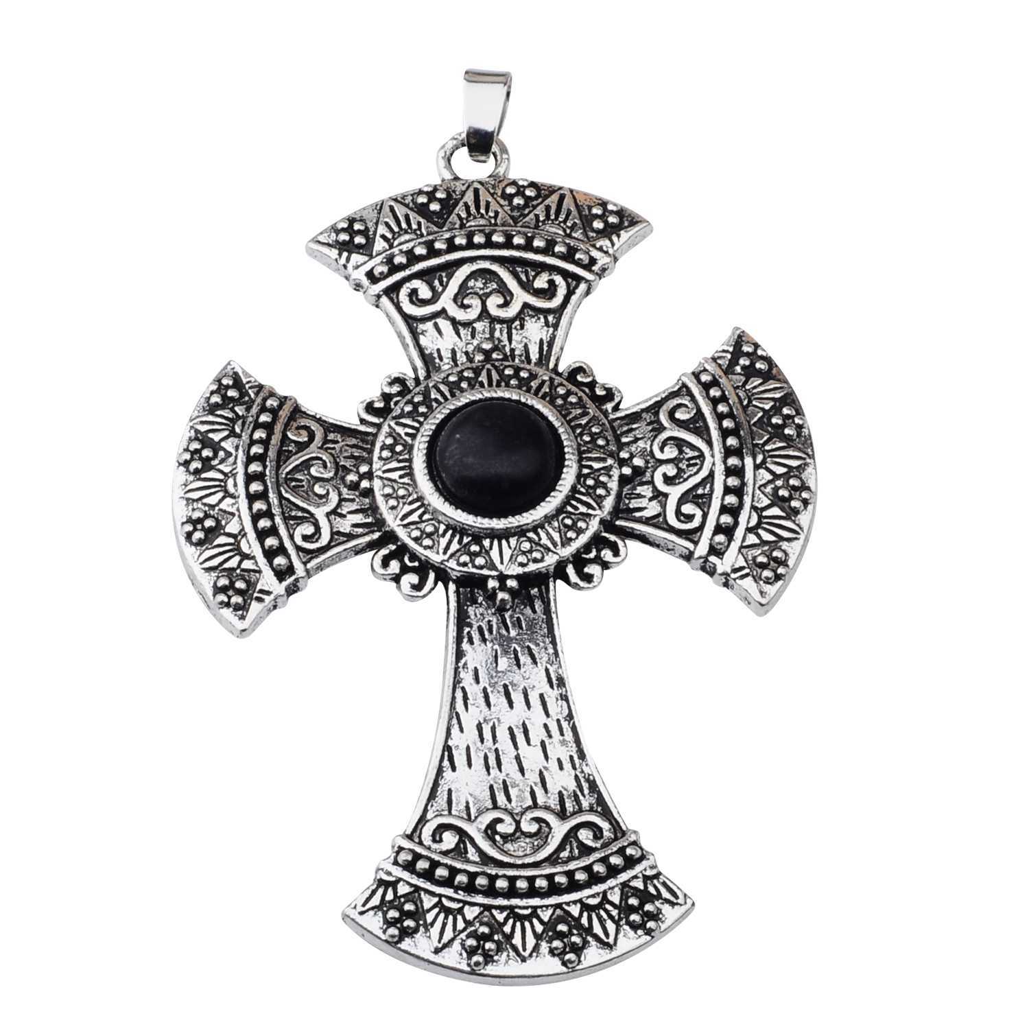 Men's Jewelry Natural Stone Quartz Charm Cross Pendant Necklace Women Gift