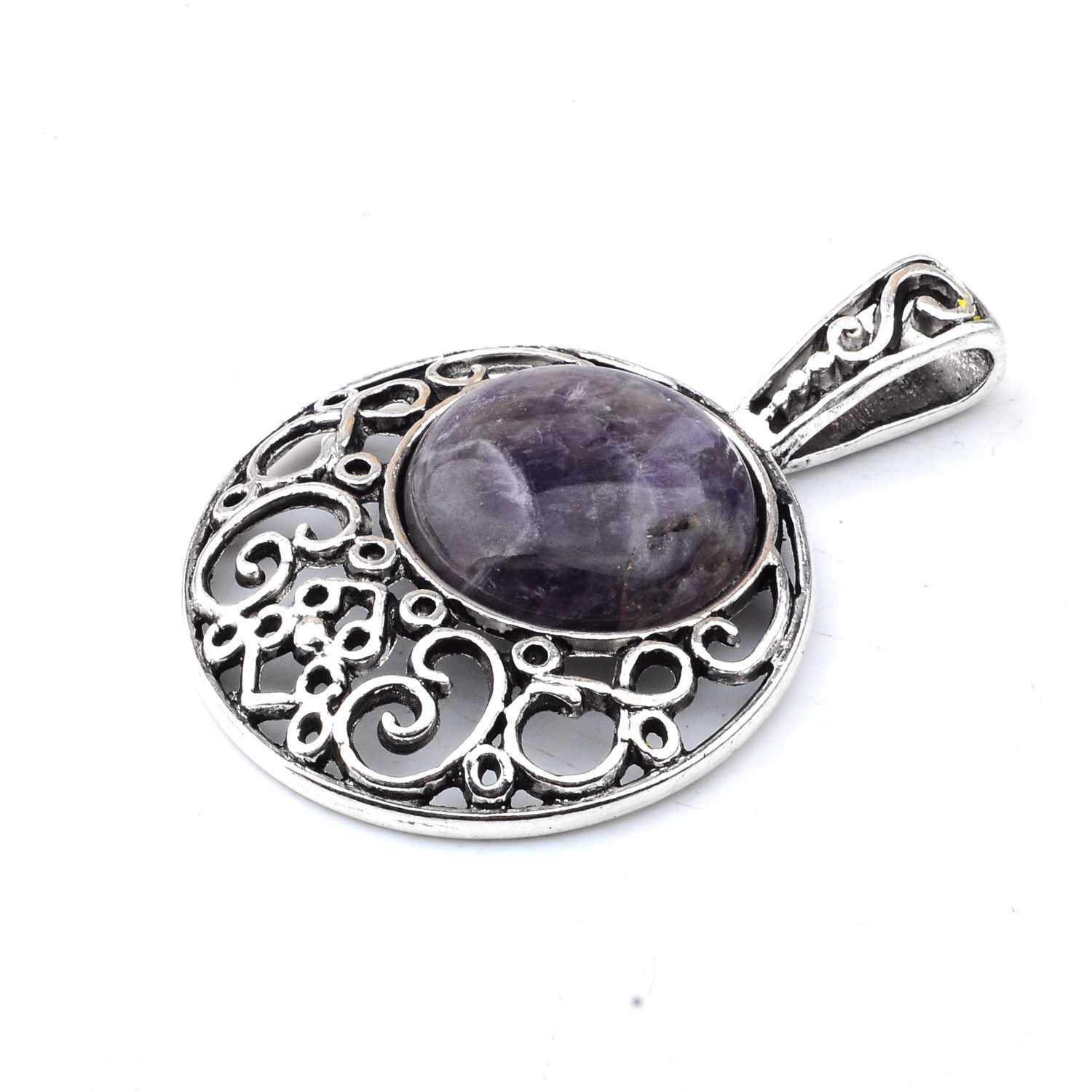Natural Crystal Healing Moon Round Chakra Bead Gemstone Necklace Pendant
