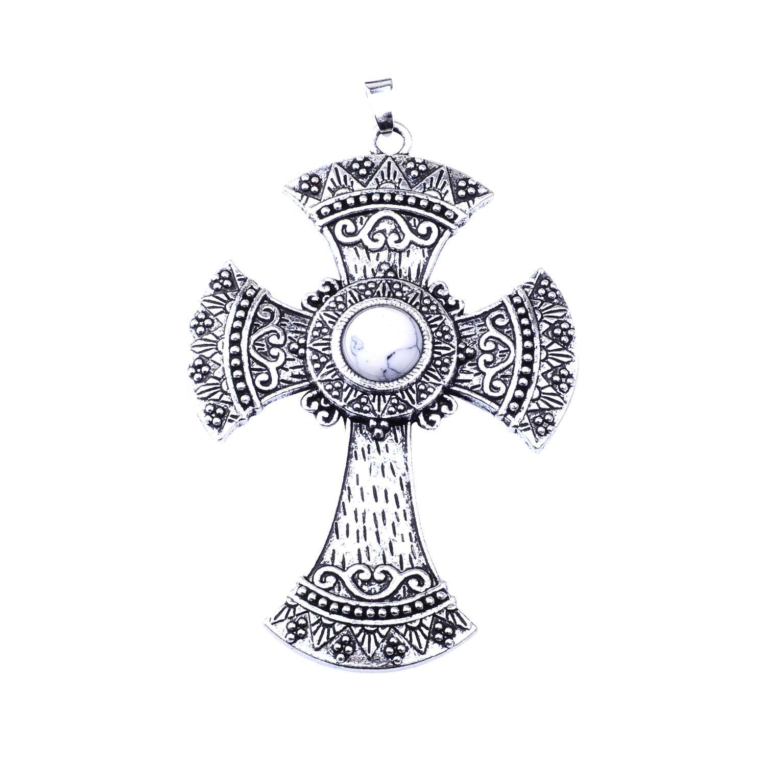 Men's Jewelry Natural Stone Quartz Charm Cross Pendant Necklace Women Gift