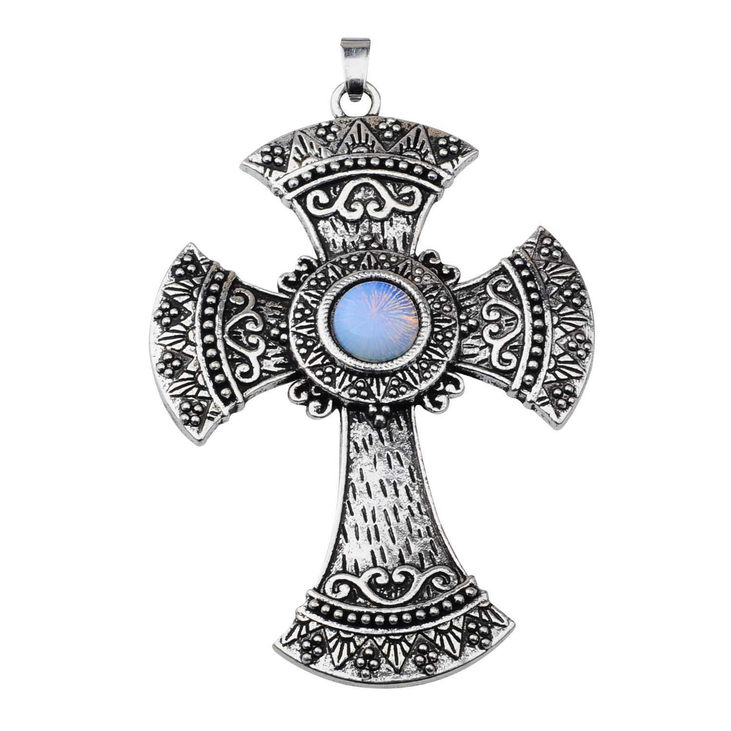 Men's Jewelry Natural Stone Quartz Charm Cross Pendant Necklace Women Gift