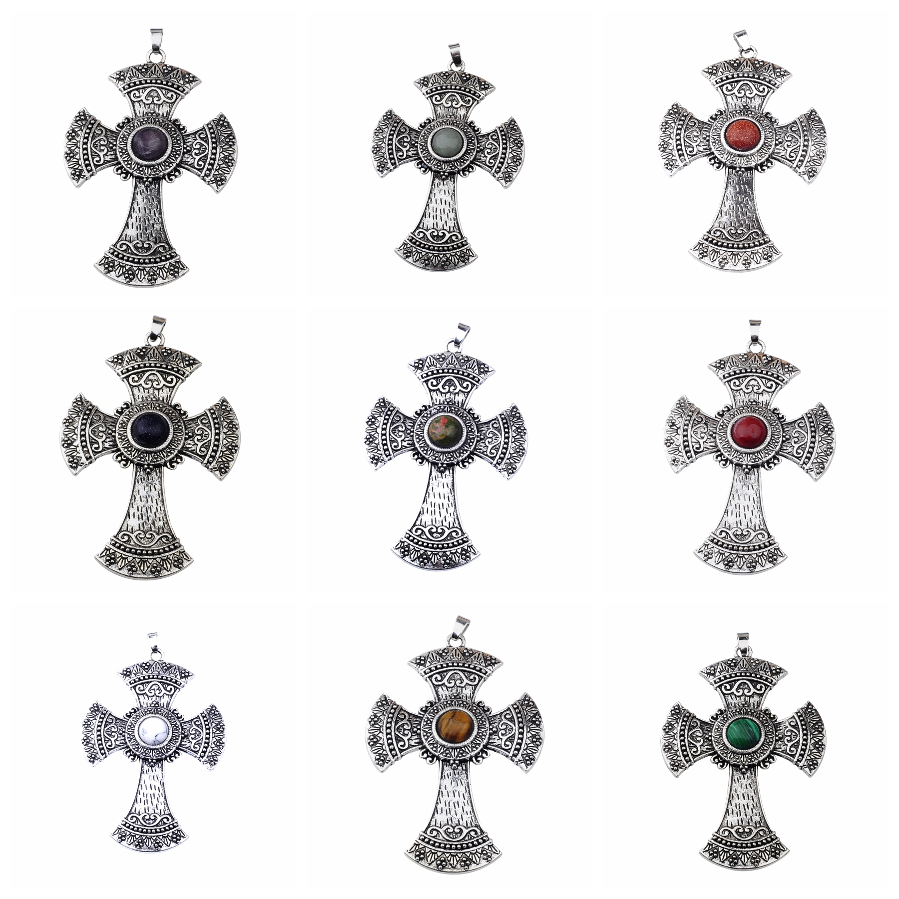 Men's Jewelry Natural Stone Quartz Charm Cross Pendant Necklace Women Gift