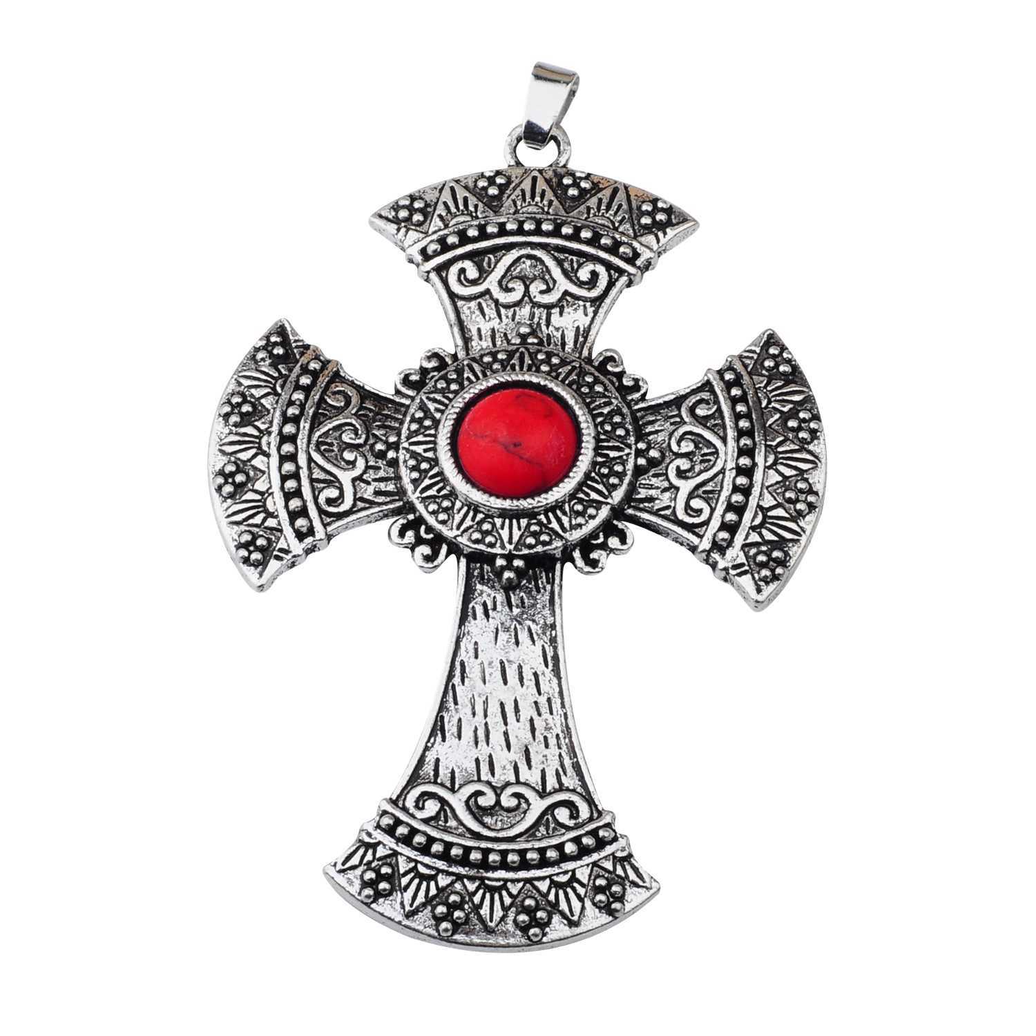 Men's Jewelry Natural Stone Quartz Charm Cross Pendant Necklace Women Gift