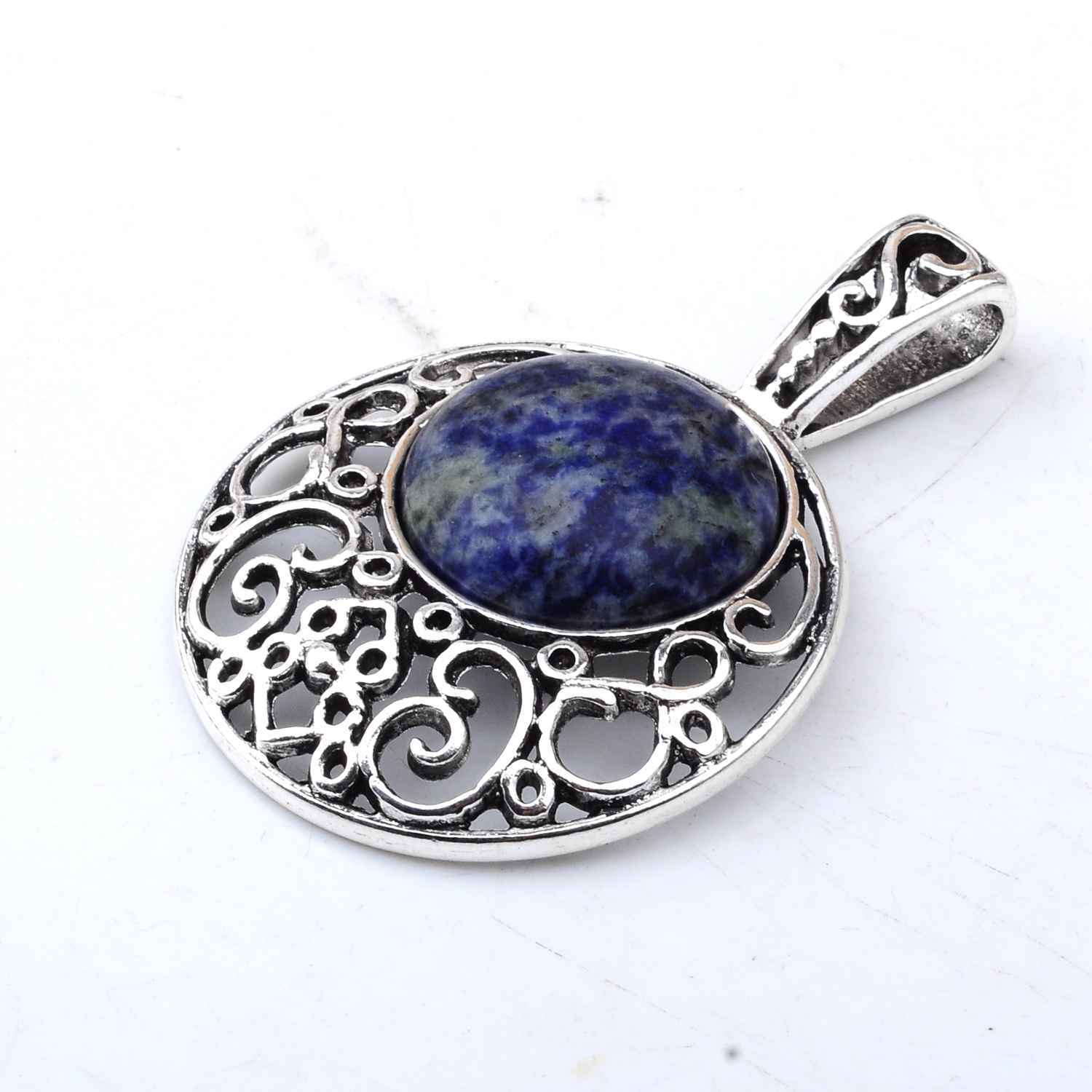 Natural Crystal Healing Moon Round Chakra Bead Gemstone Necklace Pendant