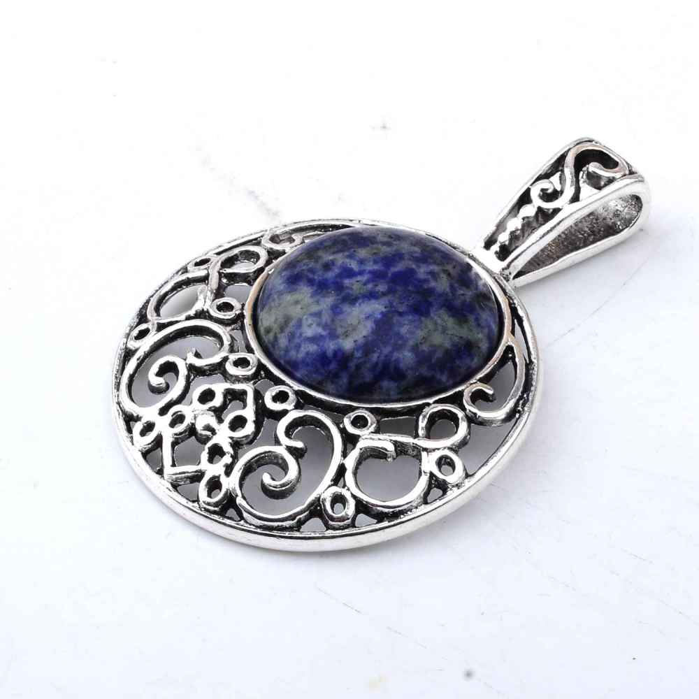 Natural Crystal Healing Moon Round Chakra Bead Gemstone Necklace Pendant