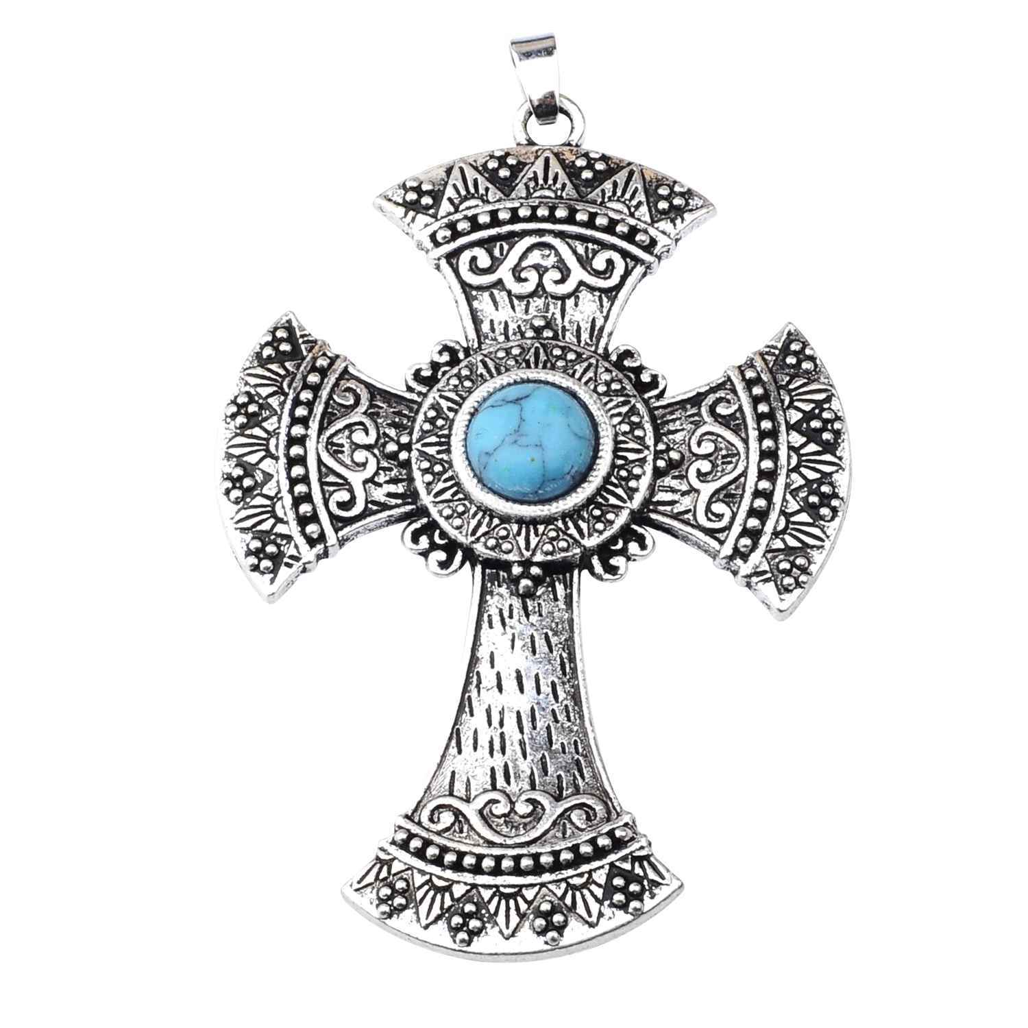 Men's Jewelry Natural Stone Quartz Charm Cross Pendant Necklace Women Gift
