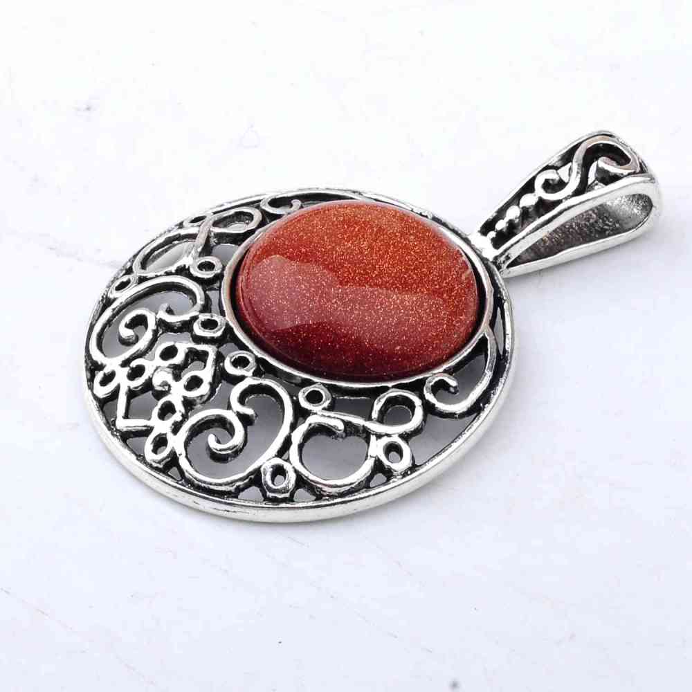 Natural Crystal Healing Moon Round Chakra Bead Gemstone Necklace Pendant
