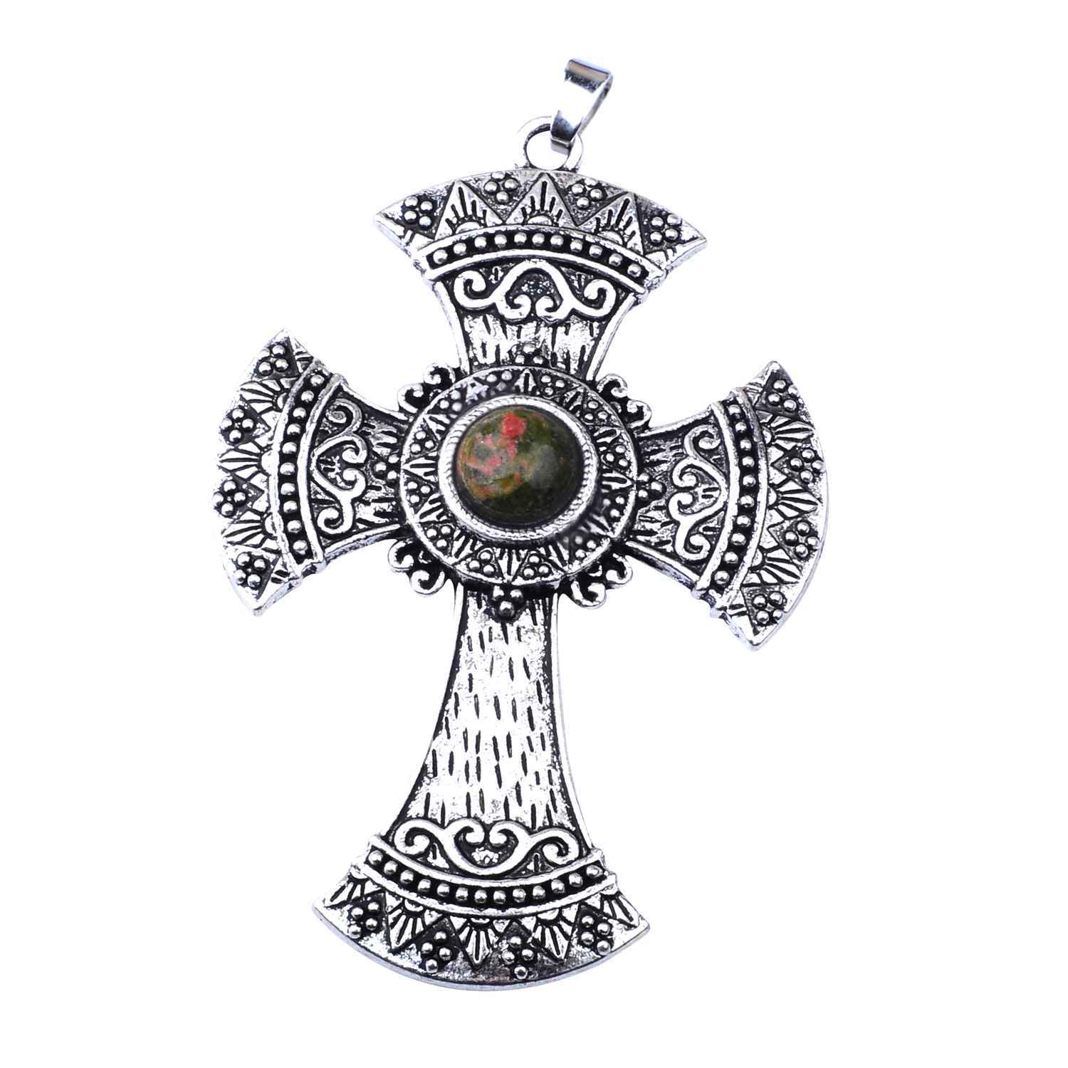 Men's Jewelry Natural Stone Quartz Charm Cross Pendant Necklace Women Gift