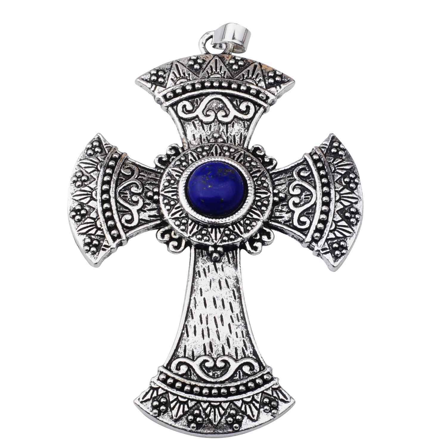 Men's Jewelry Natural Stone Quartz Charm Cross Pendant Necklace Women Gift
