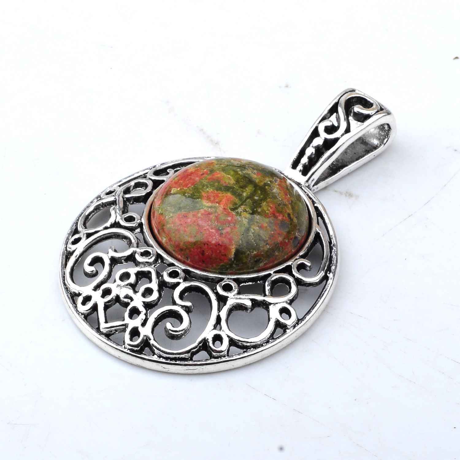 Natural Crystal Healing Moon Round Chakra Bead Gemstone Necklace Pendant