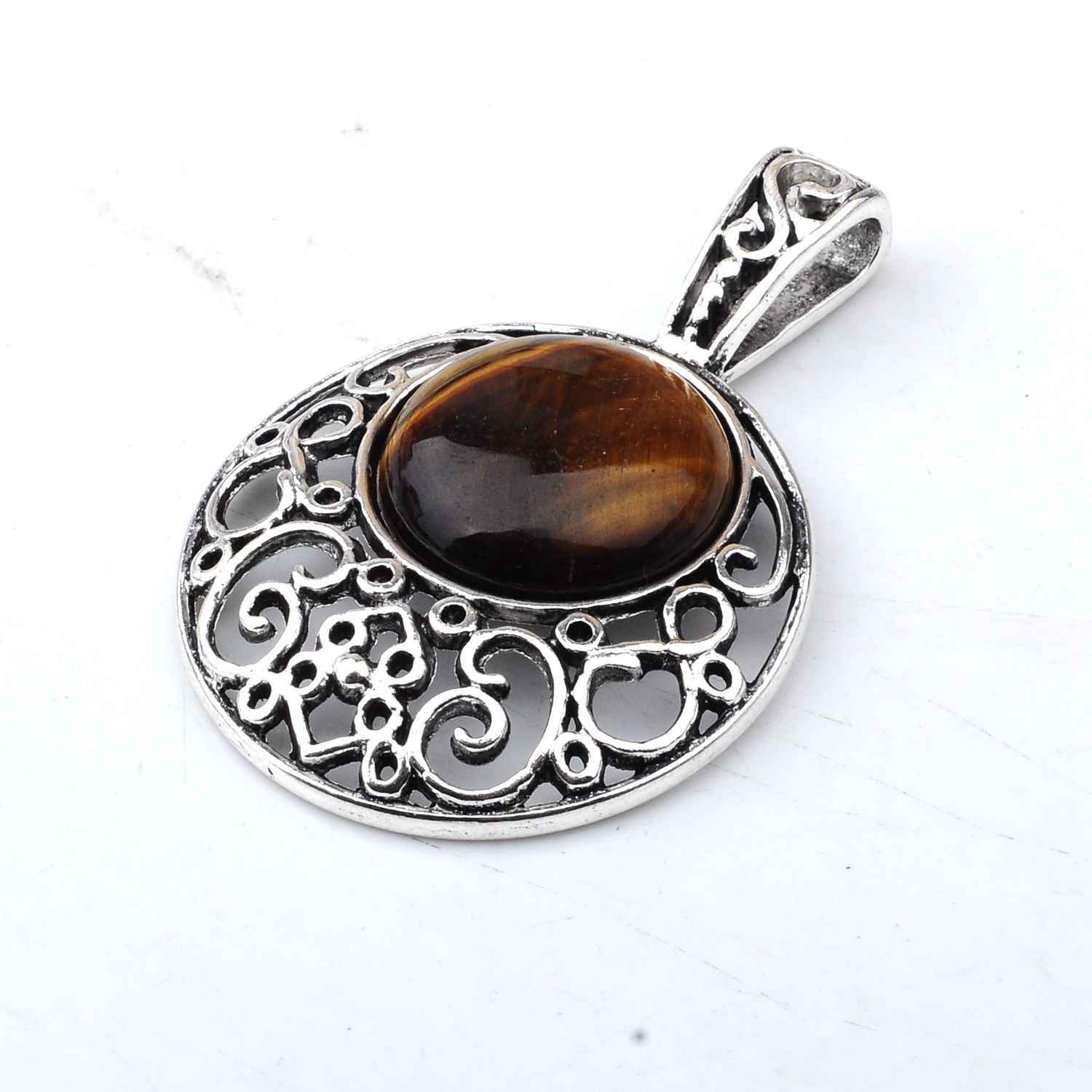 Natural Crystal Healing Moon Round Chakra Bead Gemstone Necklace Pendant