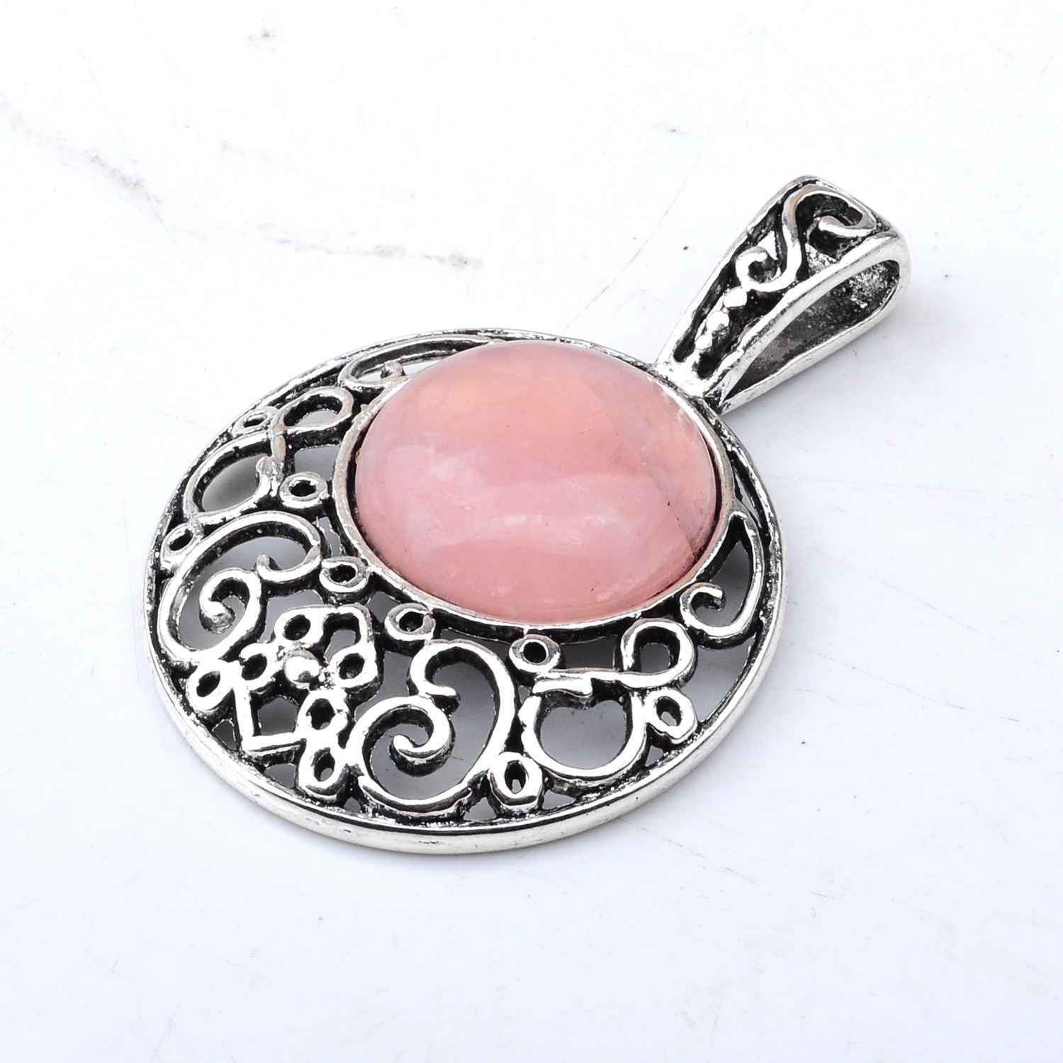 Natural Crystal Healing Moon Round Chakra Bead Gemstone Necklace Pendant